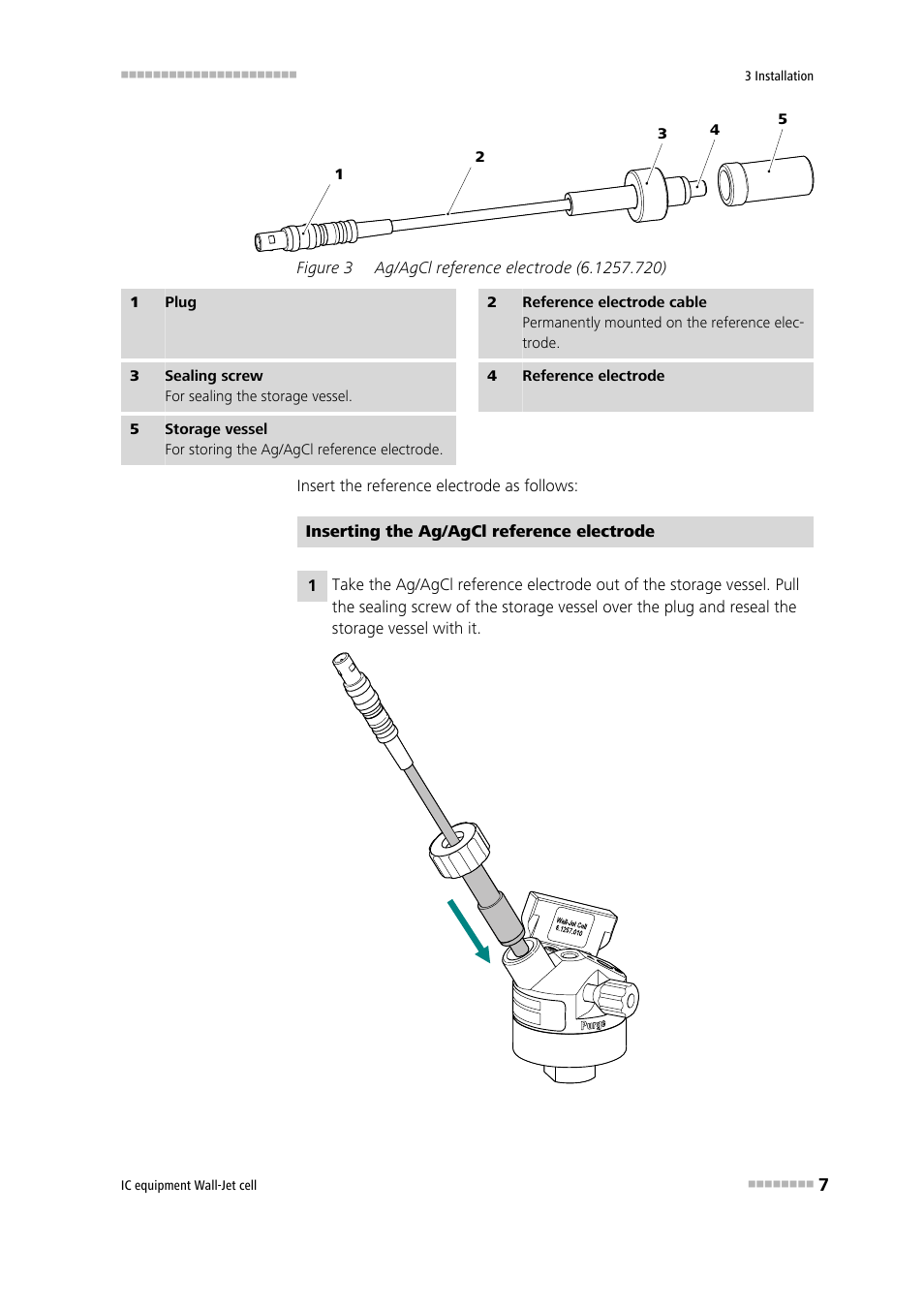 Figure 3, Ag/agcl reference electrode (6.1257.720) | Metrohm Wall-Jet-Cell User Manual | Page 13 / 31