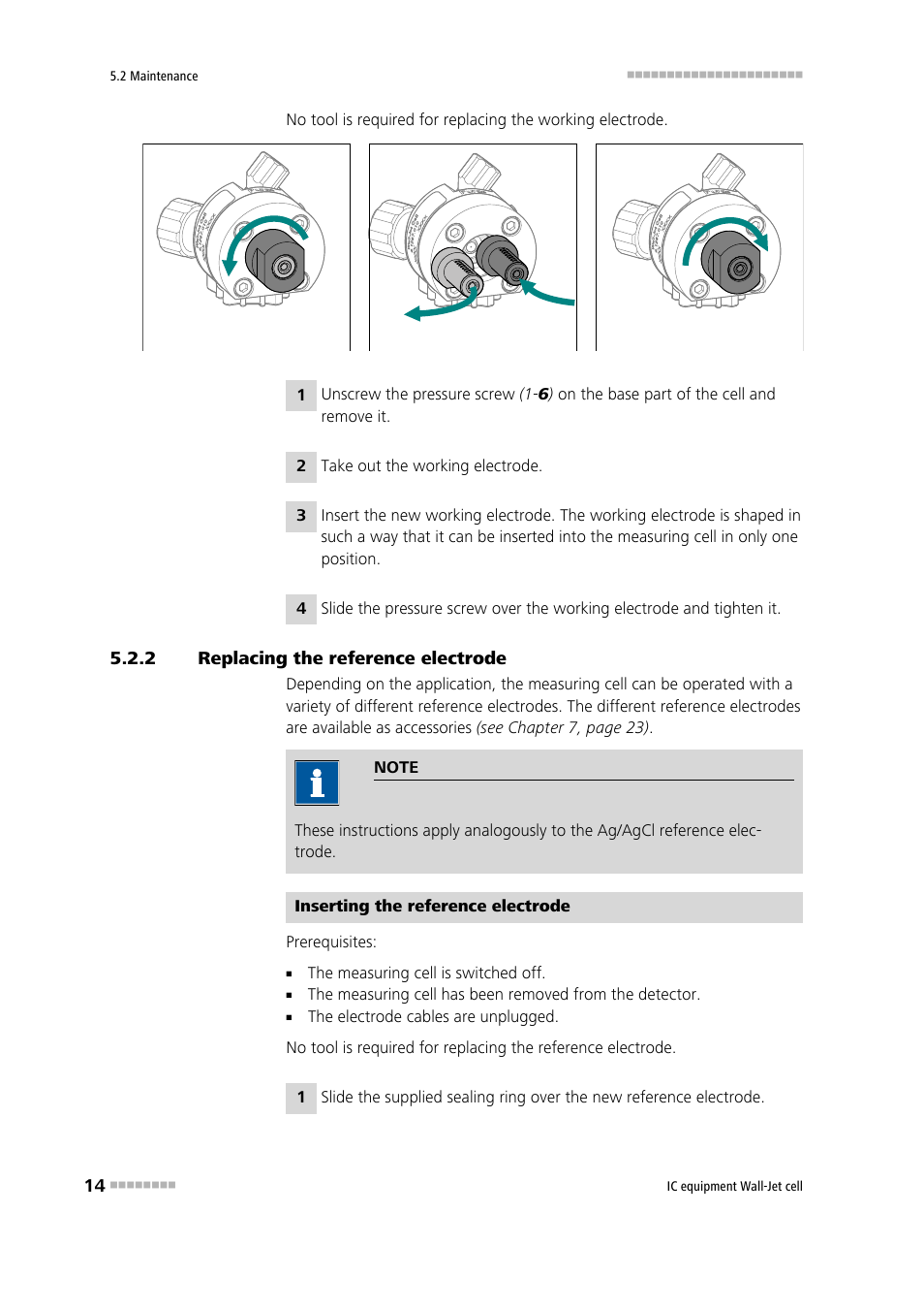 2 replacing the reference electrode, Replacing the reference electrode | Metrohm Wall-Jet-Cell User Manual | Page 20 / 31