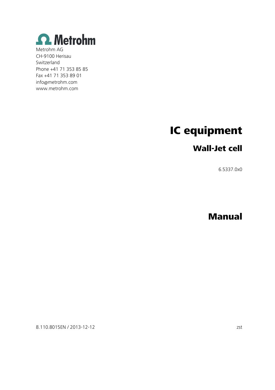 Ic equipment, Manual, Wall-jet cell | Metrohm Wall-Jet-Cell User Manual | Page 3 / 31