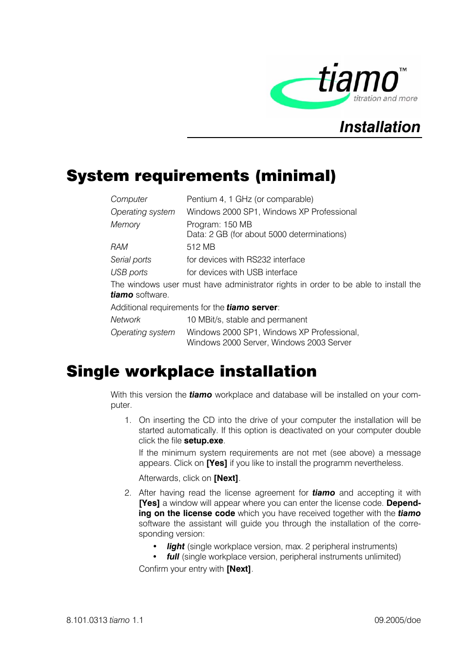 Metrohm tiamo 1.1 Installation User Manual | 5 pages