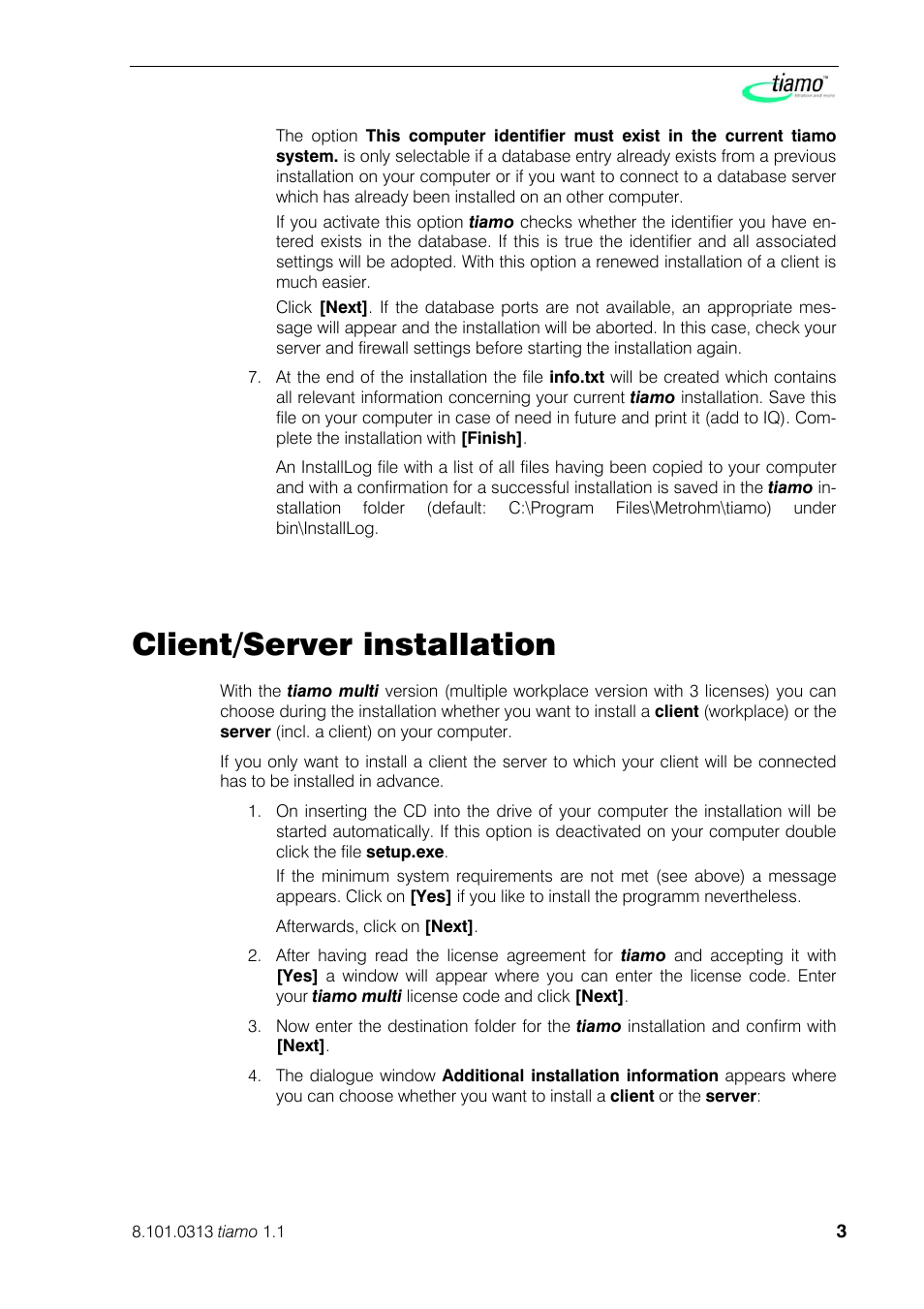 Client/server installation | Metrohm tiamo 1.1 Installation User Manual | Page 3 / 5