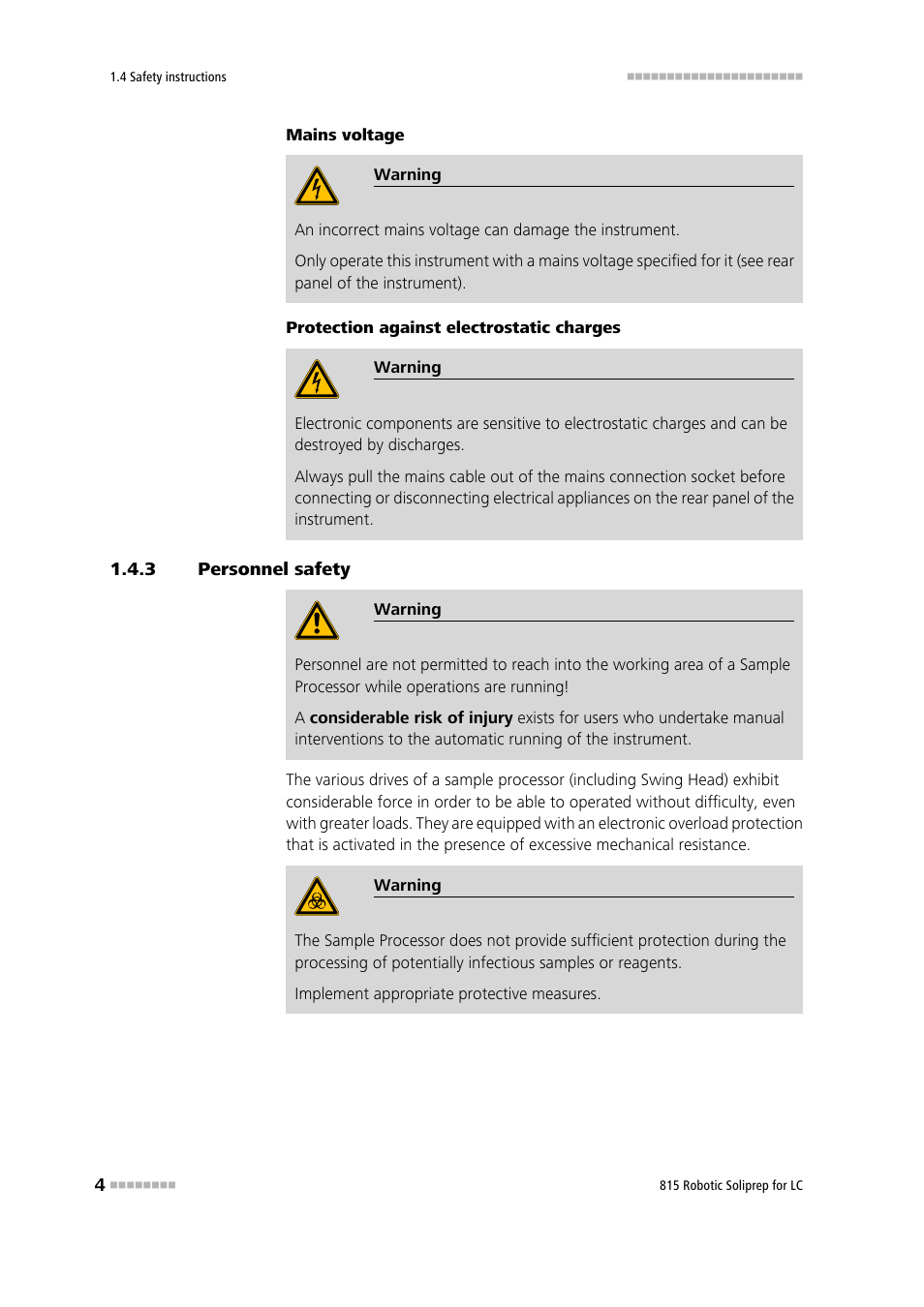 3 personnel safety, Personnel safety | Metrohm 815 Robotic Soliprep for LC User Manual | Page 10 / 76