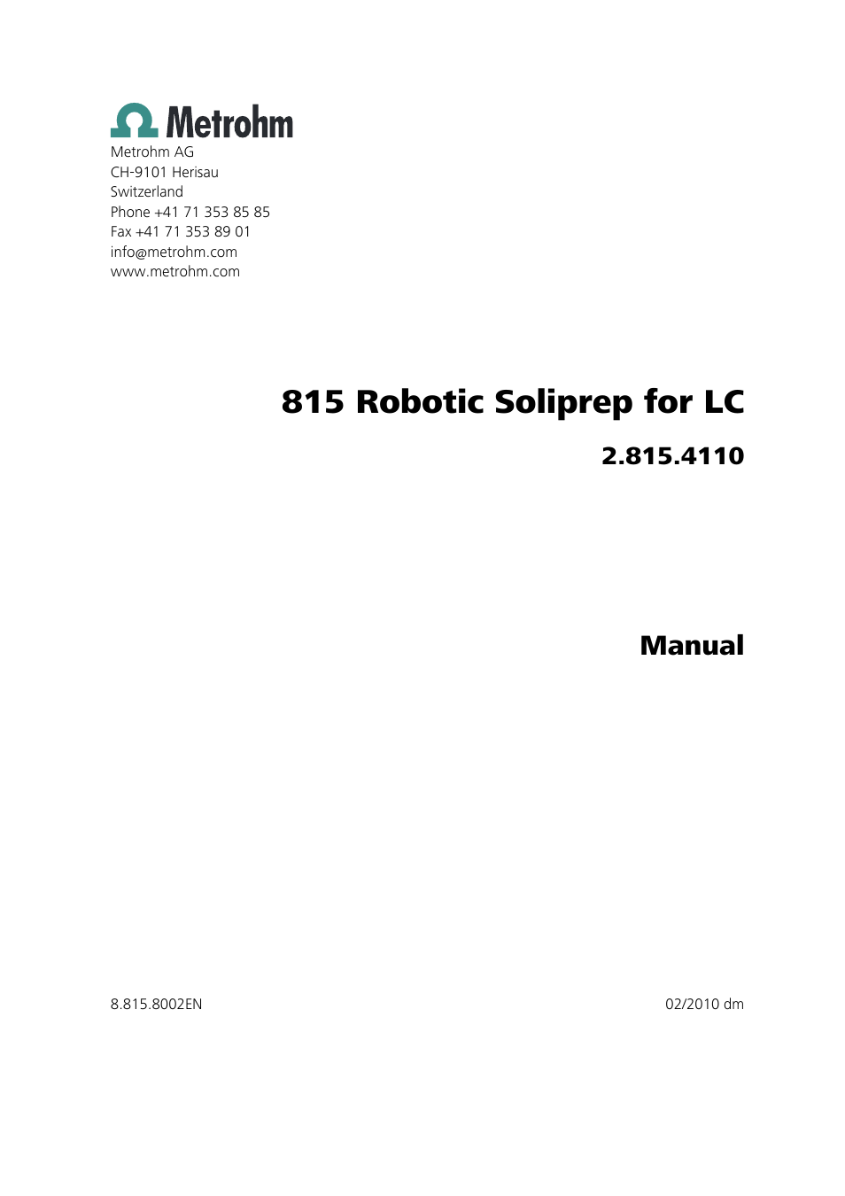 815 robotic soliprep for lc, Manual | Metrohm 815 Robotic Soliprep for LC User Manual | Page 3 / 76