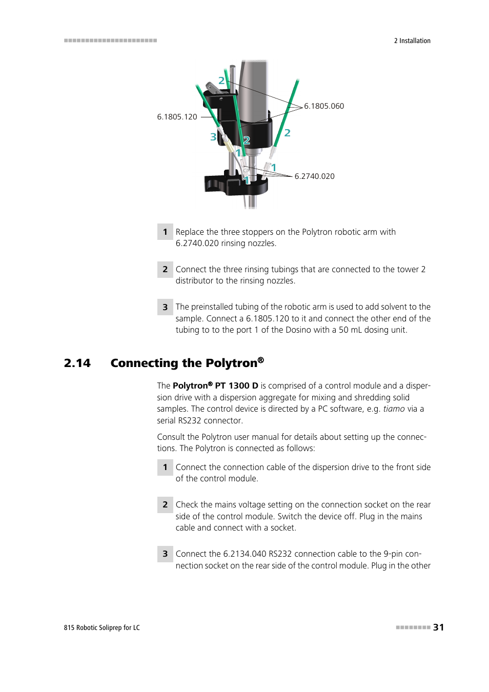 14 connecting the polytron | Metrohm 815 Robotic Soliprep for LC User Manual | Page 37 / 76