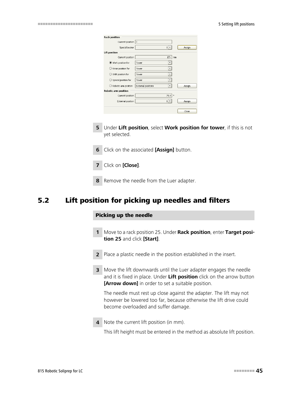 2 lift position for picking up needles and filters, Lift position for picking up needles and filters | Metrohm 815 Robotic Soliprep for LC User Manual | Page 51 / 76