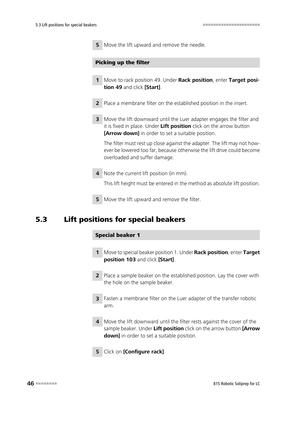 3 lift positions for special beakers, Lift positions for special beakers | Metrohm 815 Robotic Soliprep for LC User Manual | Page 52 / 76