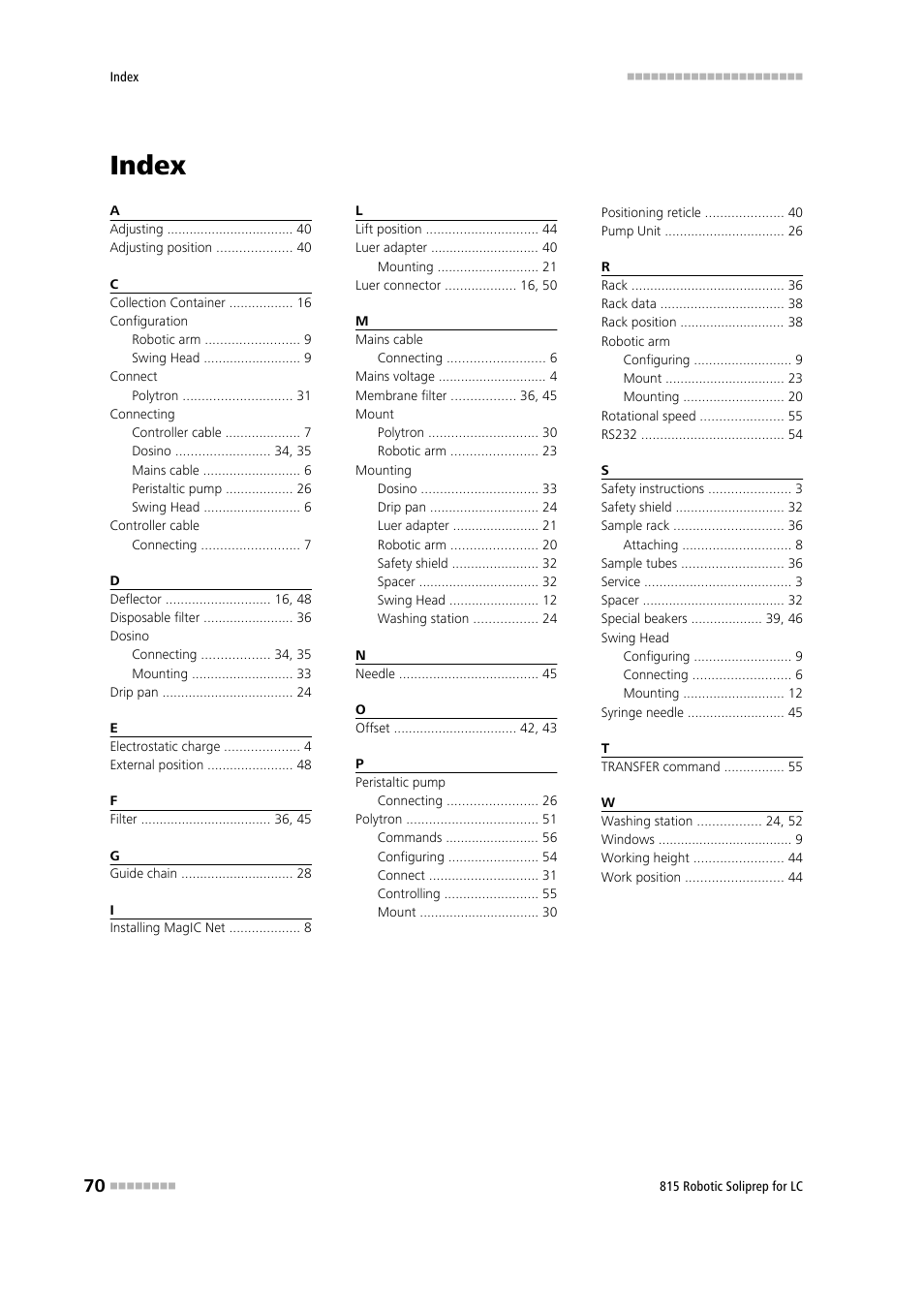 Index | Metrohm 815 Robotic Soliprep for LC User Manual | Page 76 / 76