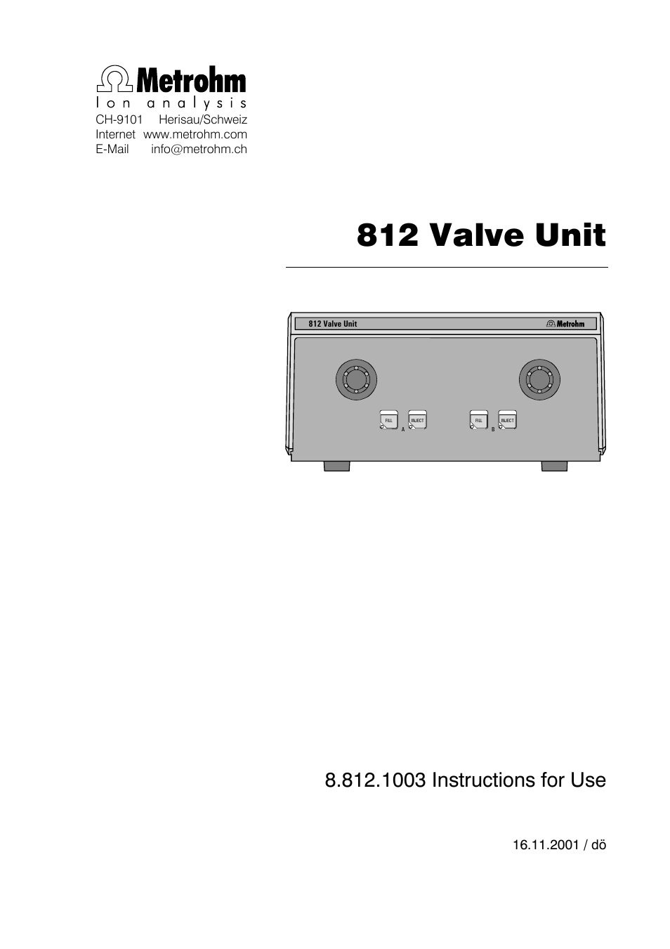 Metrohm 812 Valve Unit User Manual | 27 pages