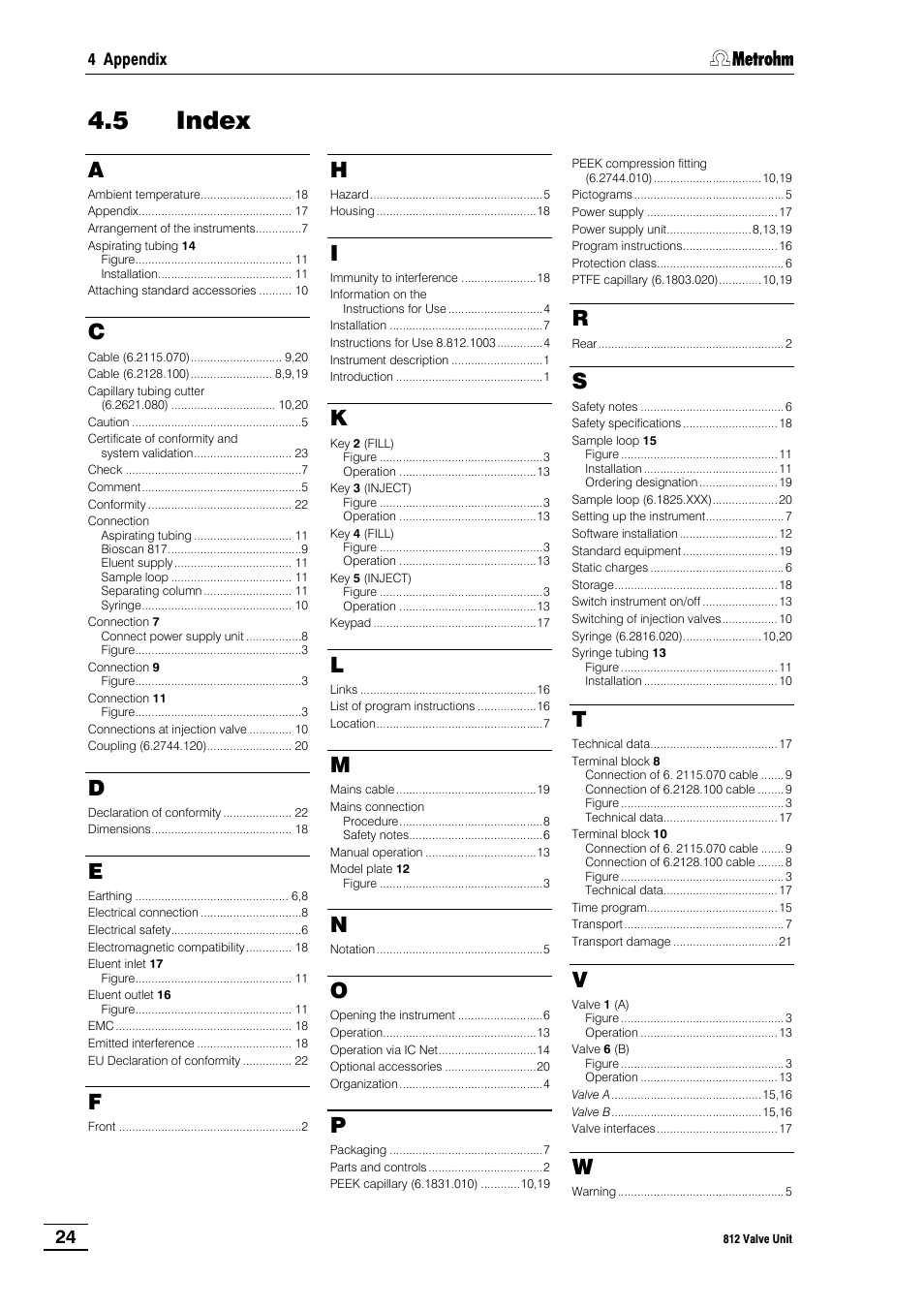 5 index | Metrohm 812 Valve Unit User Manual | Page 27 / 27