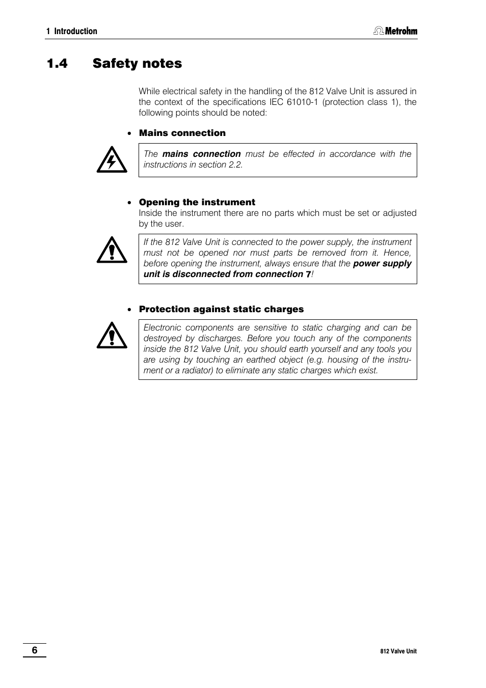 4 safety notes | Metrohm 812 Valve Unit User Manual | Page 9 / 27