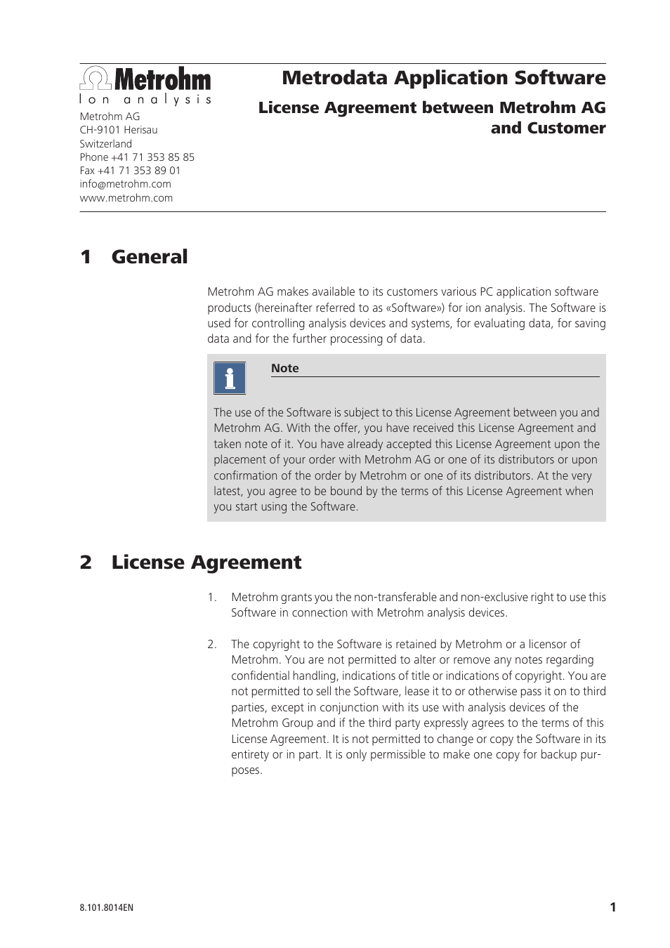 Metrohm Metrodata Application User Manual | 2 pages