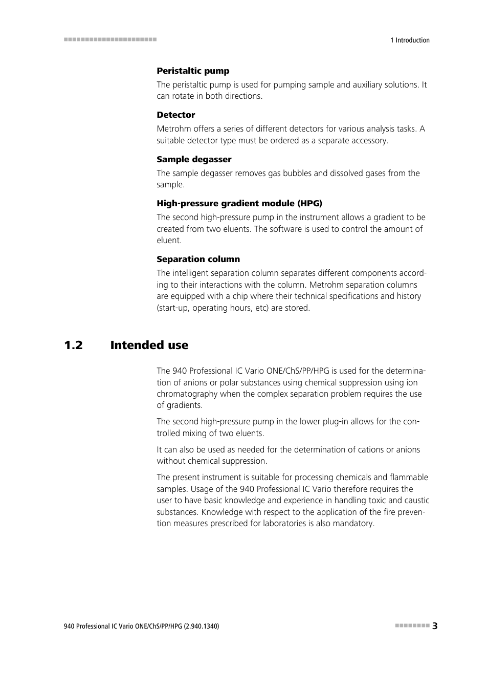 2 intended use, Intended use | Metrohm 940 Professional IC Vario ONE/ChS/PP/HPG User Manual | Page 11 / 120