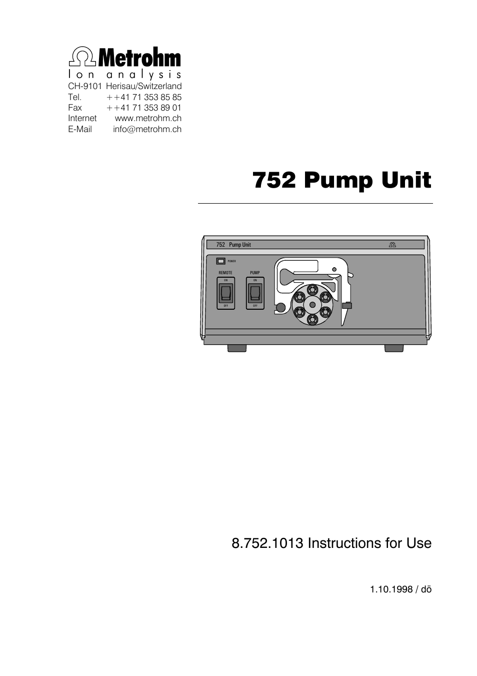 Metrohm 752 Pump Unit User Manual | 29 pages