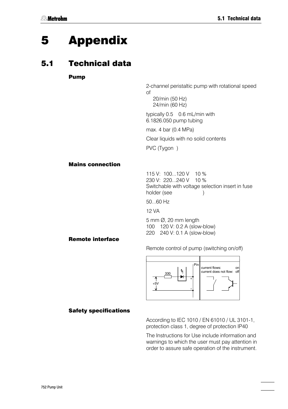 5 appendix, 1 technical data, Warranty | Eu declaration of conformity, Certificate of conformity and system validation, 5appendix | Metrohm 752 Pump Unit User Manual | Page 22 / 29