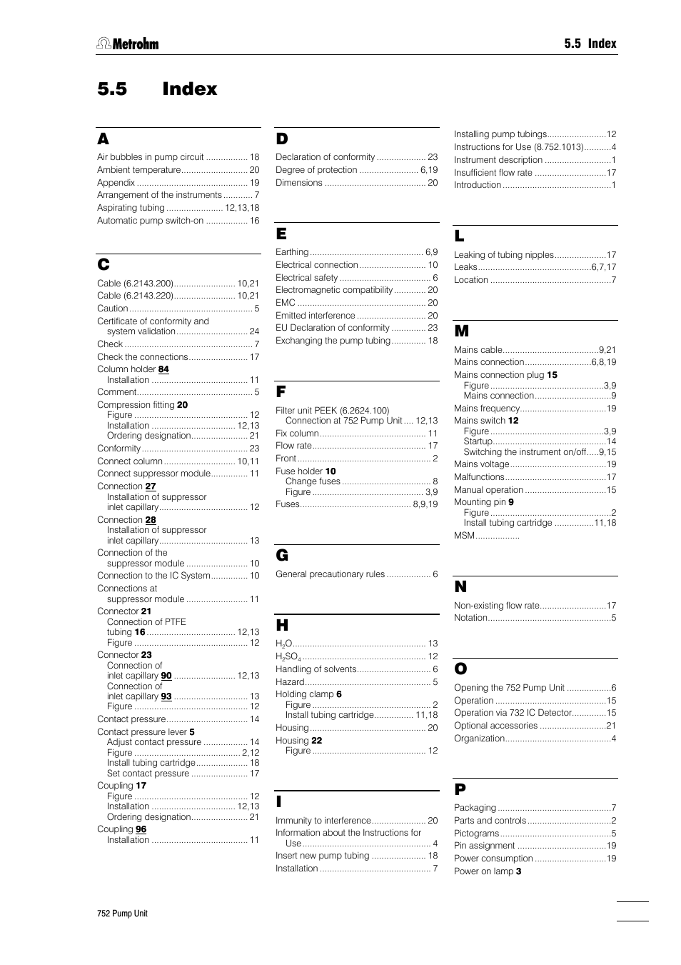 5 index | Metrohm 752 Pump Unit User Manual | Page 28 / 29