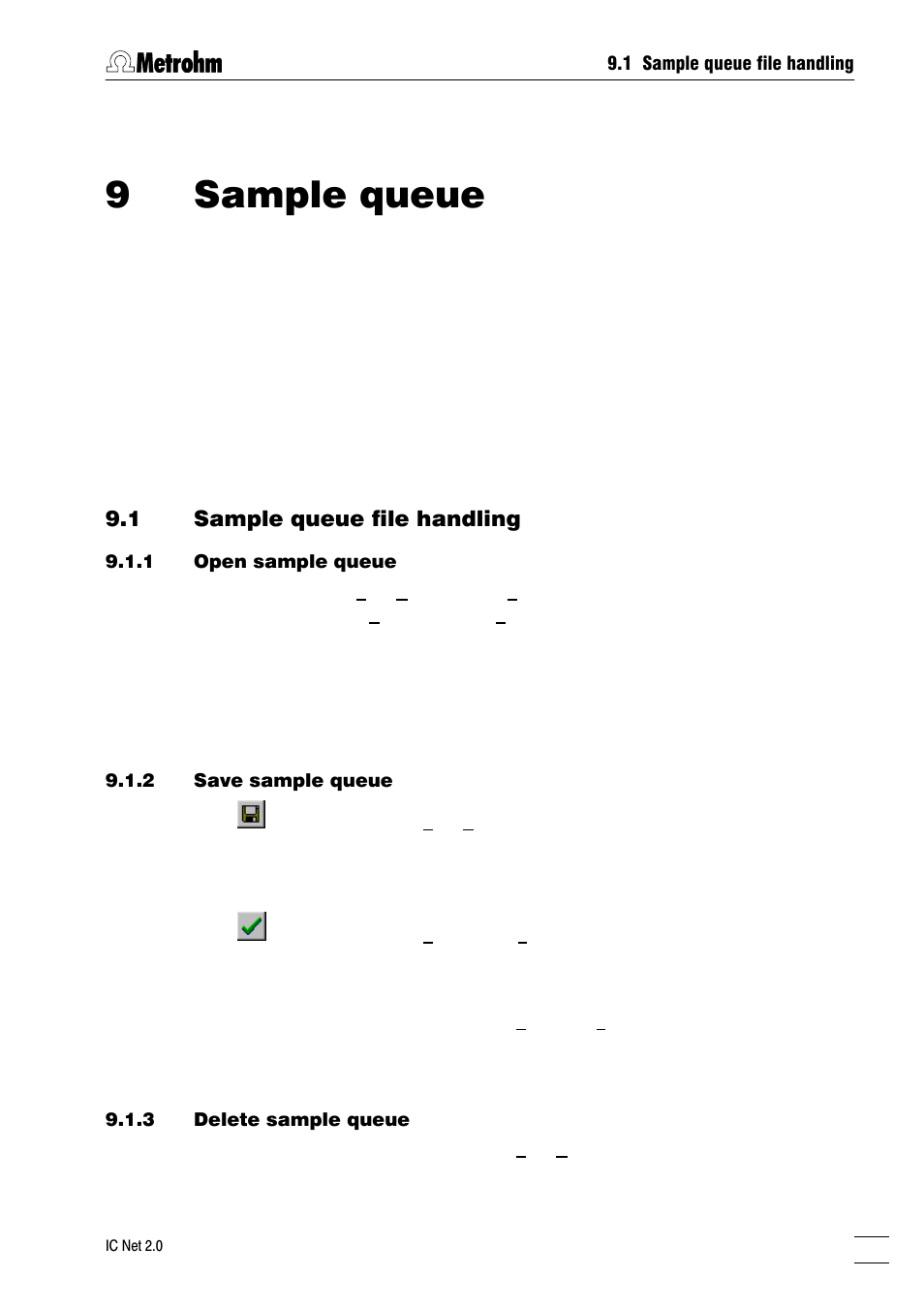 Sample queue, Sample queue file handling, Open sample queue | Save sample queue, Delete sample queue, 9sample queue | Metrohm IC Net 2.0 User Manual | Page 171 / 196