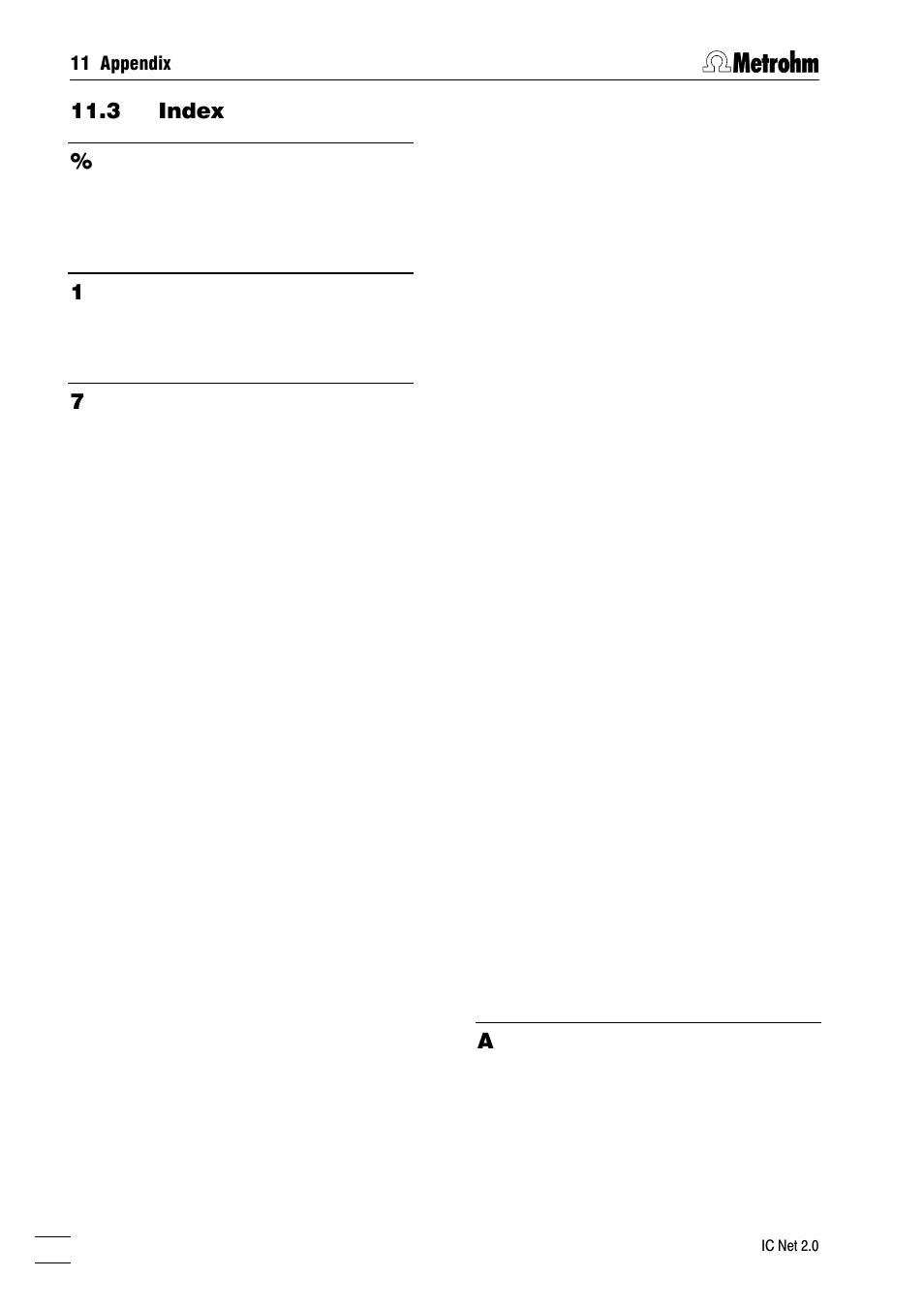 3 index, 11 appendix | Metrohm IC Net 2.0 User Manual | Page 186 / 196