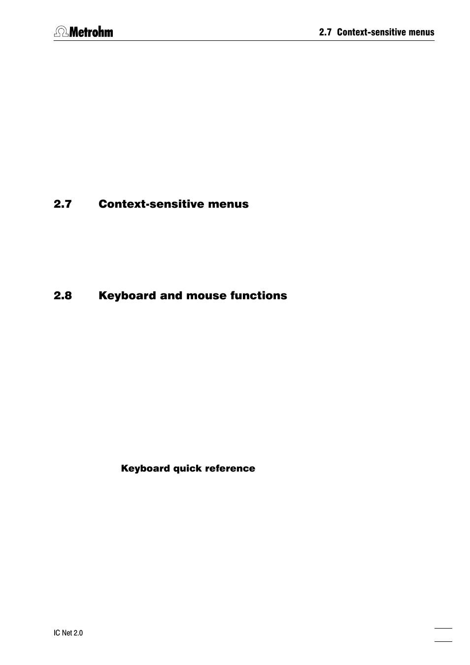 7 context-sensitive menus, 8 keyboard and mouse functions | Metrohm IC Net 2.0 User Manual | Page 19 / 196