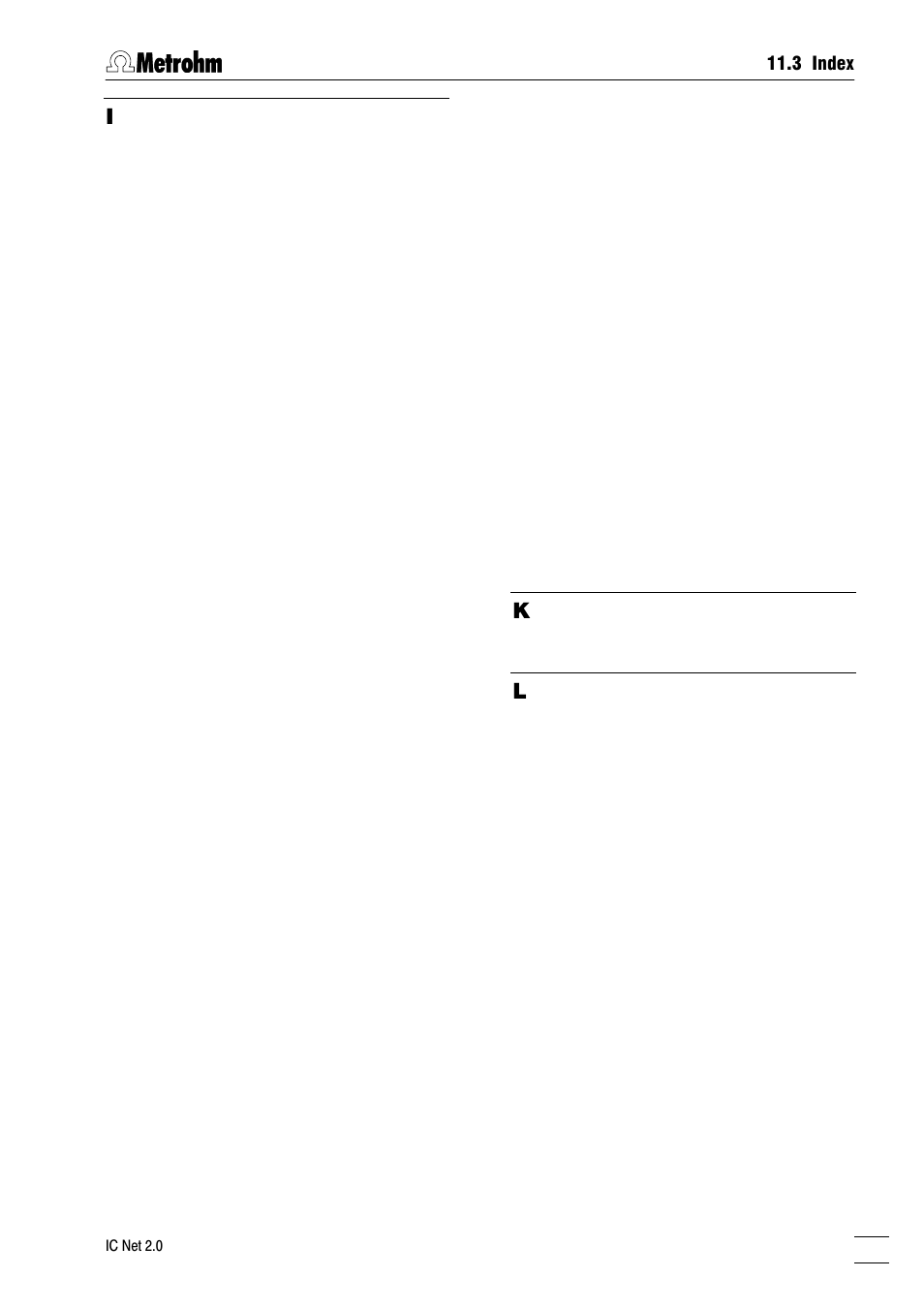 3 index | Metrohm IC Net 2.0 User Manual | Page 191 / 196