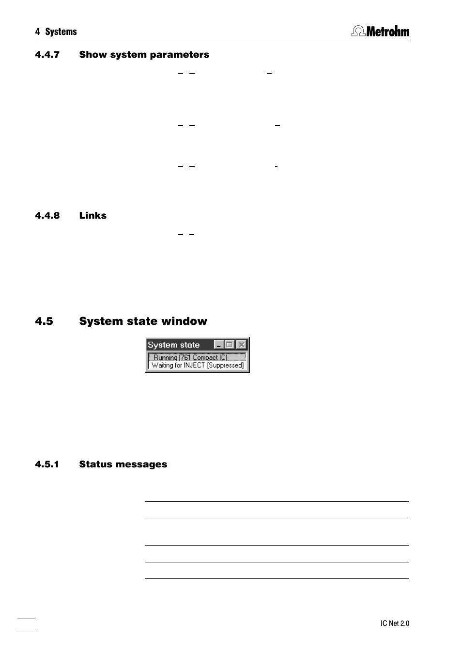 System state window, Status messages, General error messages | Error messages for 761 compact ic, 5 system state window | Metrohm IC Net 2.0 User Manual | Page 34 / 196