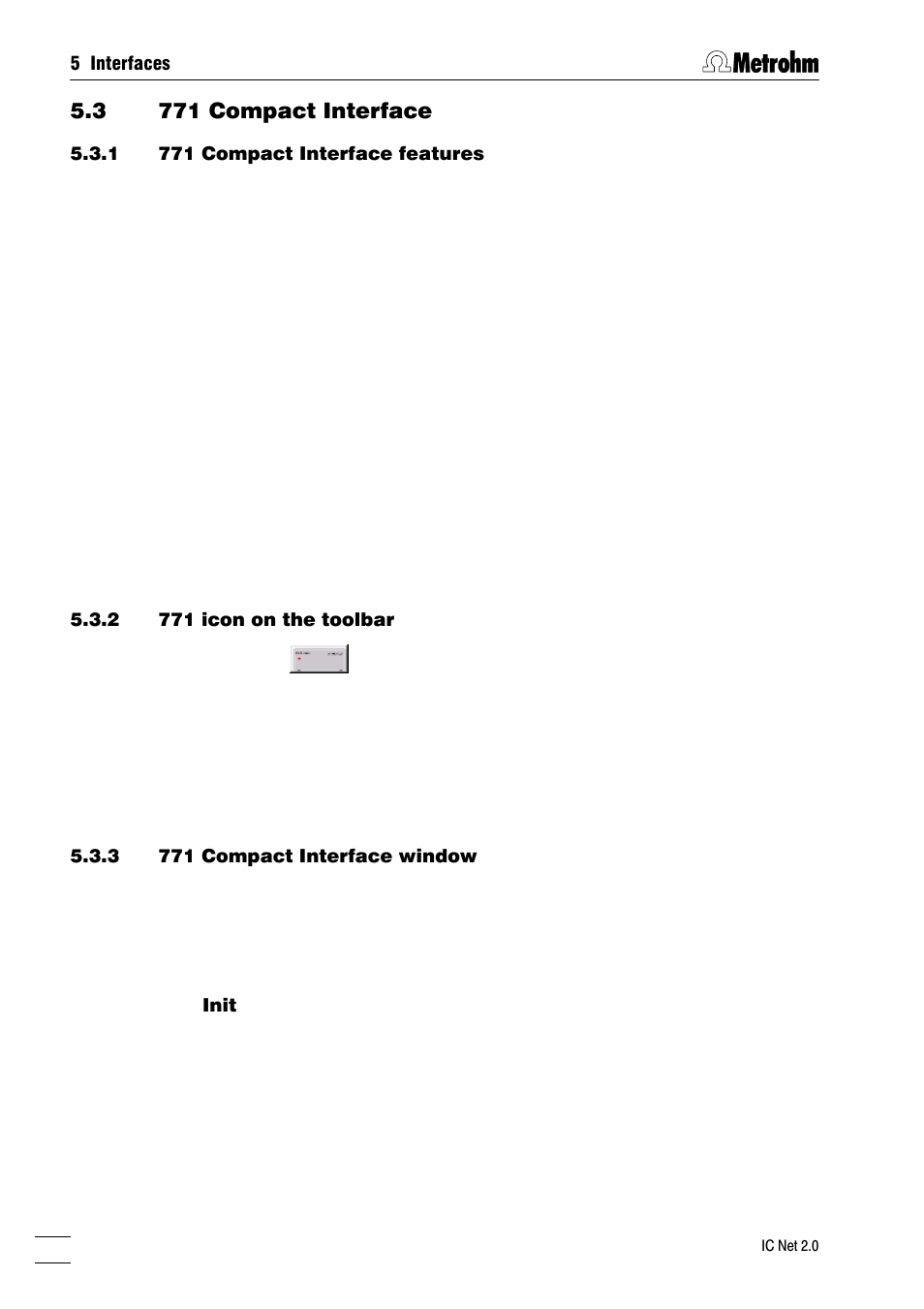 771 compact interface, 771 compact interface features, 771 icon on the toolbar | 771 compact interface window, 3 771 compact interface | Metrohm IC Net 2.0 User Manual | Page 46 / 196