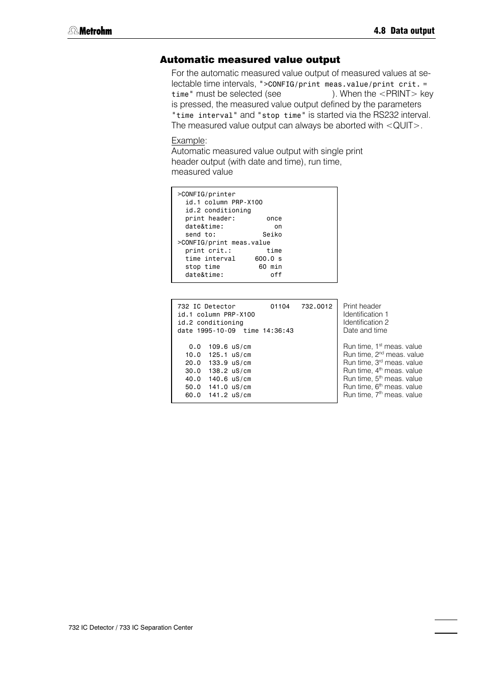 121 automatic measured value output | Metrohm 732 IC Detector User Manual | Page 128 / 223