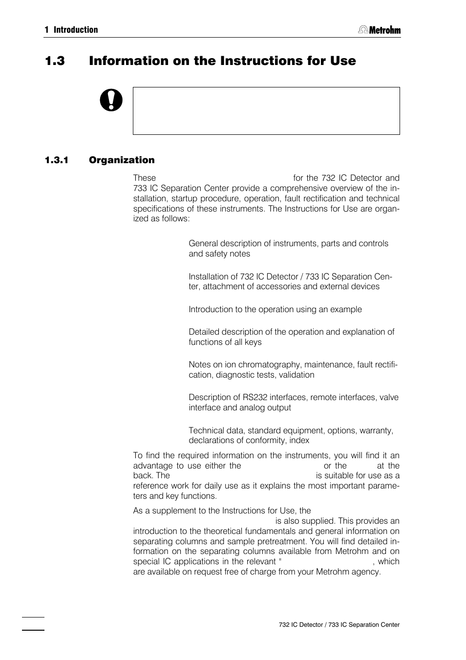3 information on the instructions for use, Organization, Notation and pictograms | Metrohm 732 IC Detector User Manual | Page 15 / 223