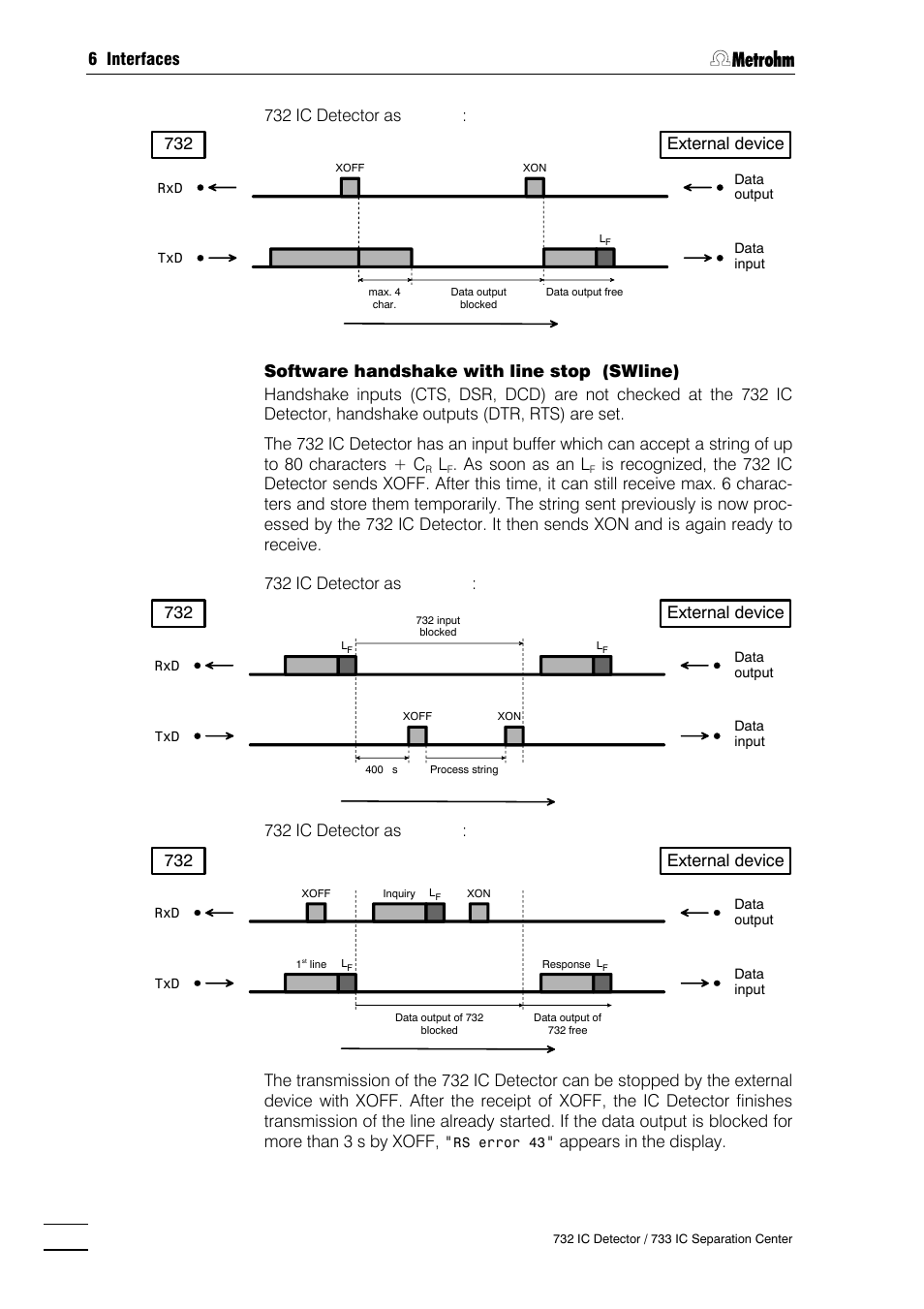 6 interfaces, 732 ic detector as sender, As soon as an l | Appears in the display. external device, 732 external device | Metrohm 732 IC Detector User Manual | Page 187 / 223