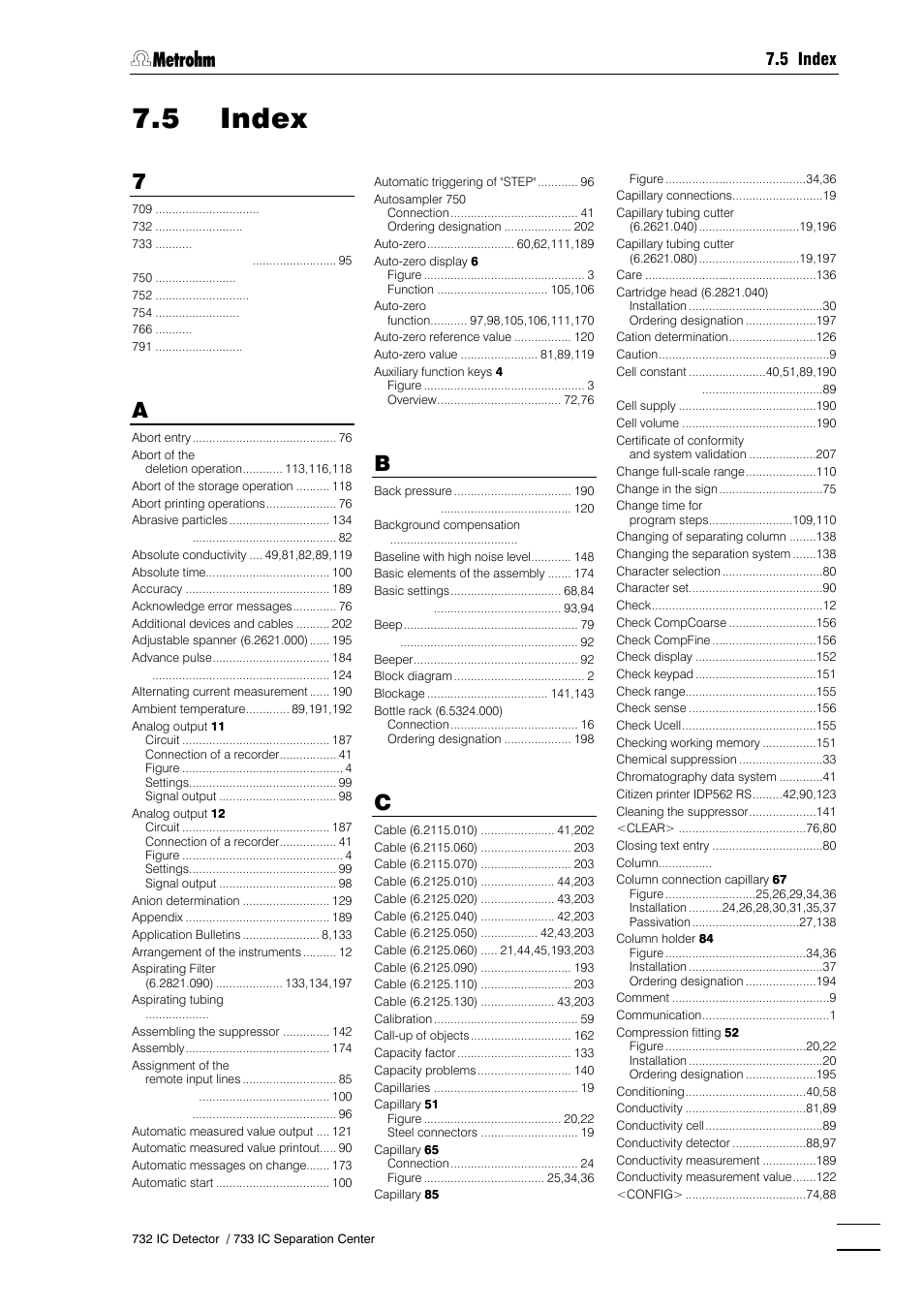 5 index | Metrohm 732 IC Detector User Manual | Page 216 / 223
