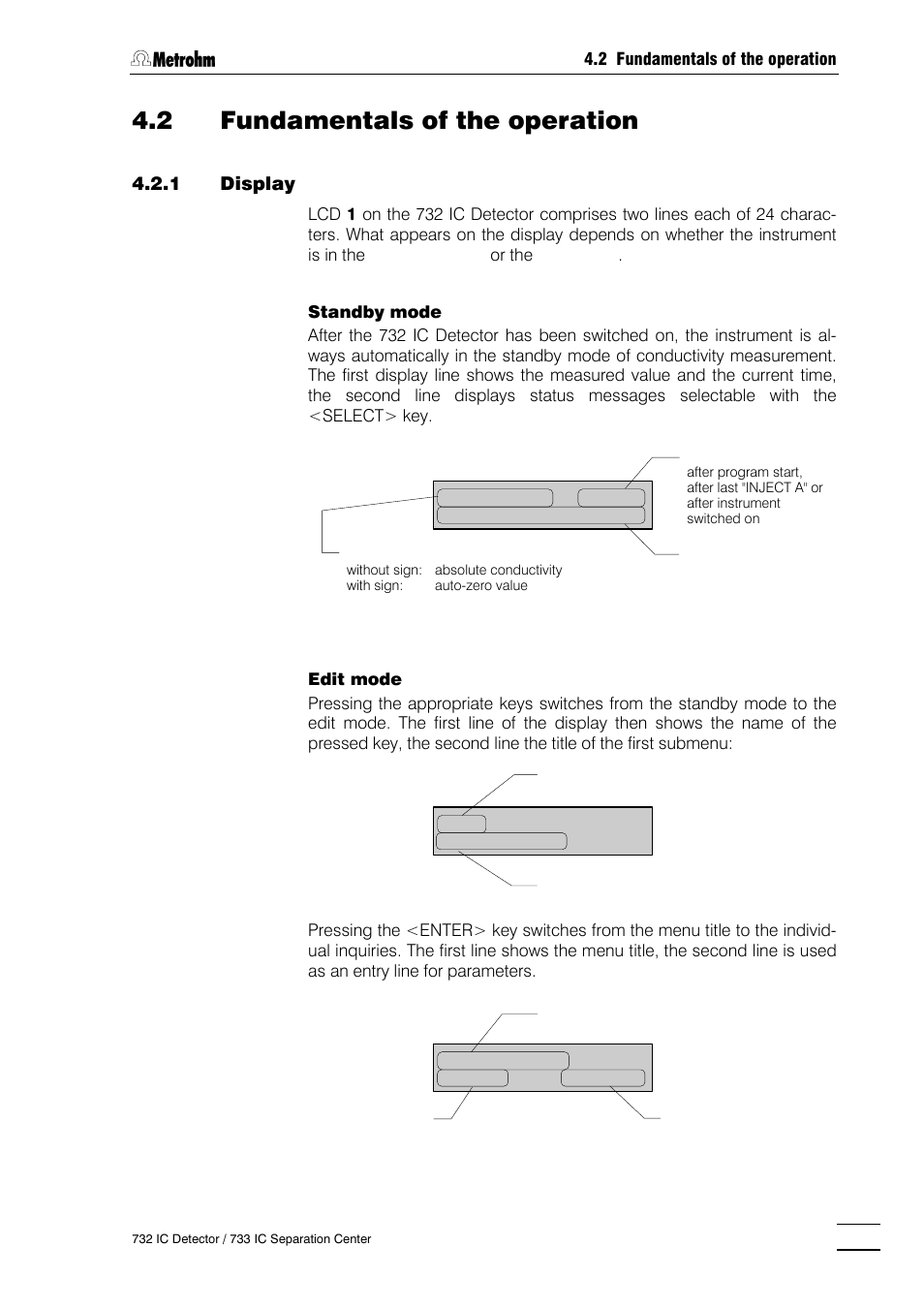 2 fundamentals of the operation, Display, Overview of key functions | Instrument dialog, Data entry, Text entry | Metrohm 732 IC Detector User Manual | Page 78 / 223