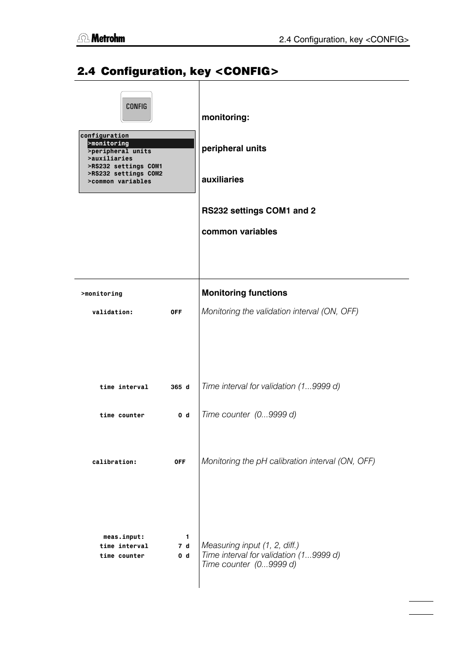 4 configuration, key <config | Metrohm 785 DMP Titrino User Manual | Page 10 / 182