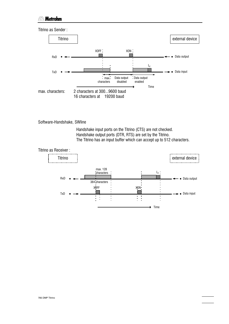 3 properties of the rs 232 interface, Titrino external device | Metrohm 785 DMP Titrino User Manual | Page 130 / 182