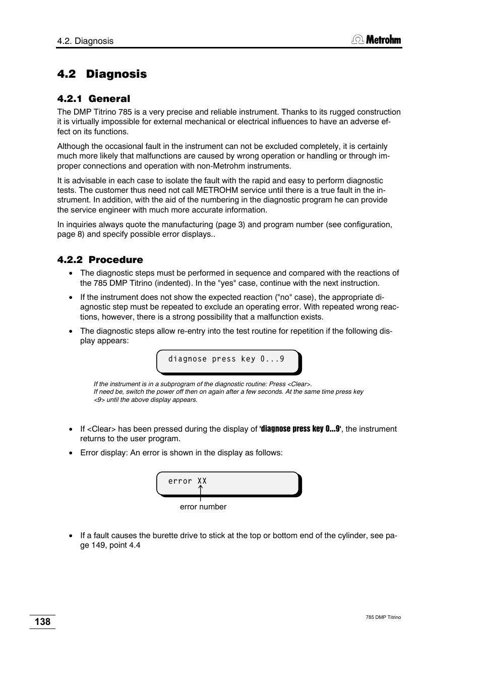 2 diagnosis | Metrohm 785 DMP Titrino User Manual | Page 141 / 182