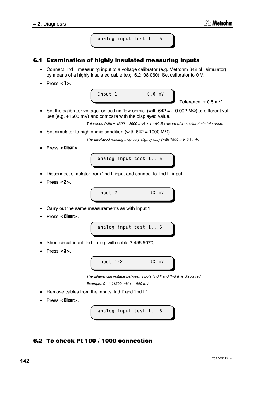 1 examination of highly insulated measuring inputs | Metrohm 785 DMP Titrino User Manual | Page 145 / 182