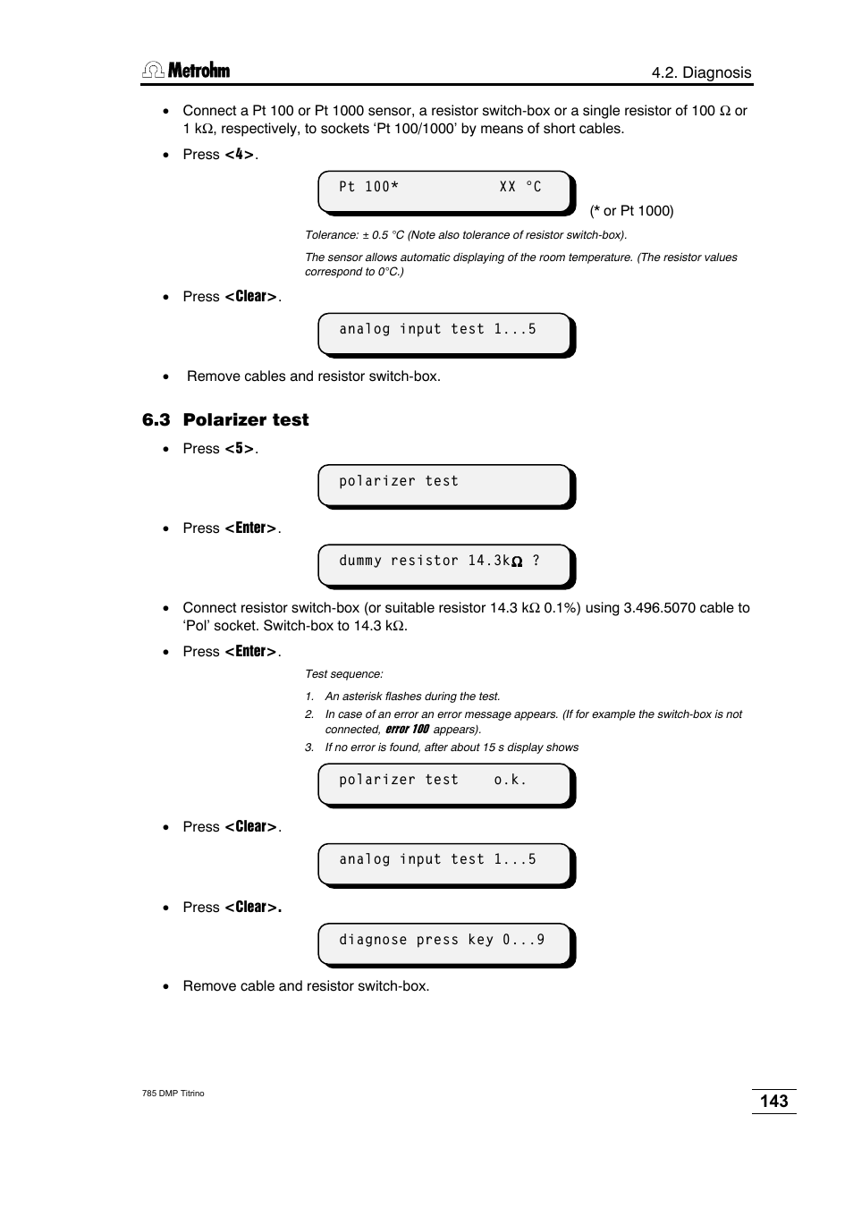 3 polarizer test | Metrohm 785 DMP Titrino User Manual | Page 146 / 182