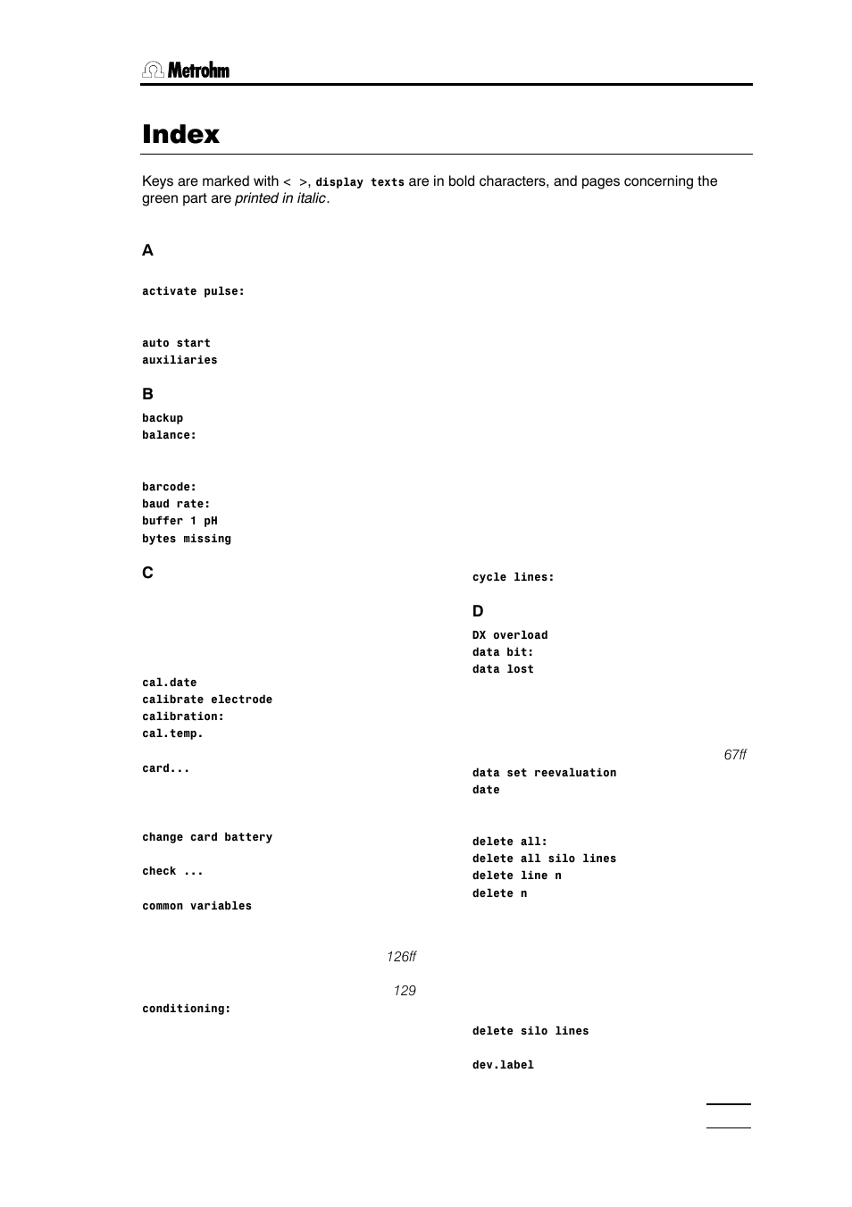 Index | Metrohm 785 DMP Titrino User Manual | Page 178 / 182