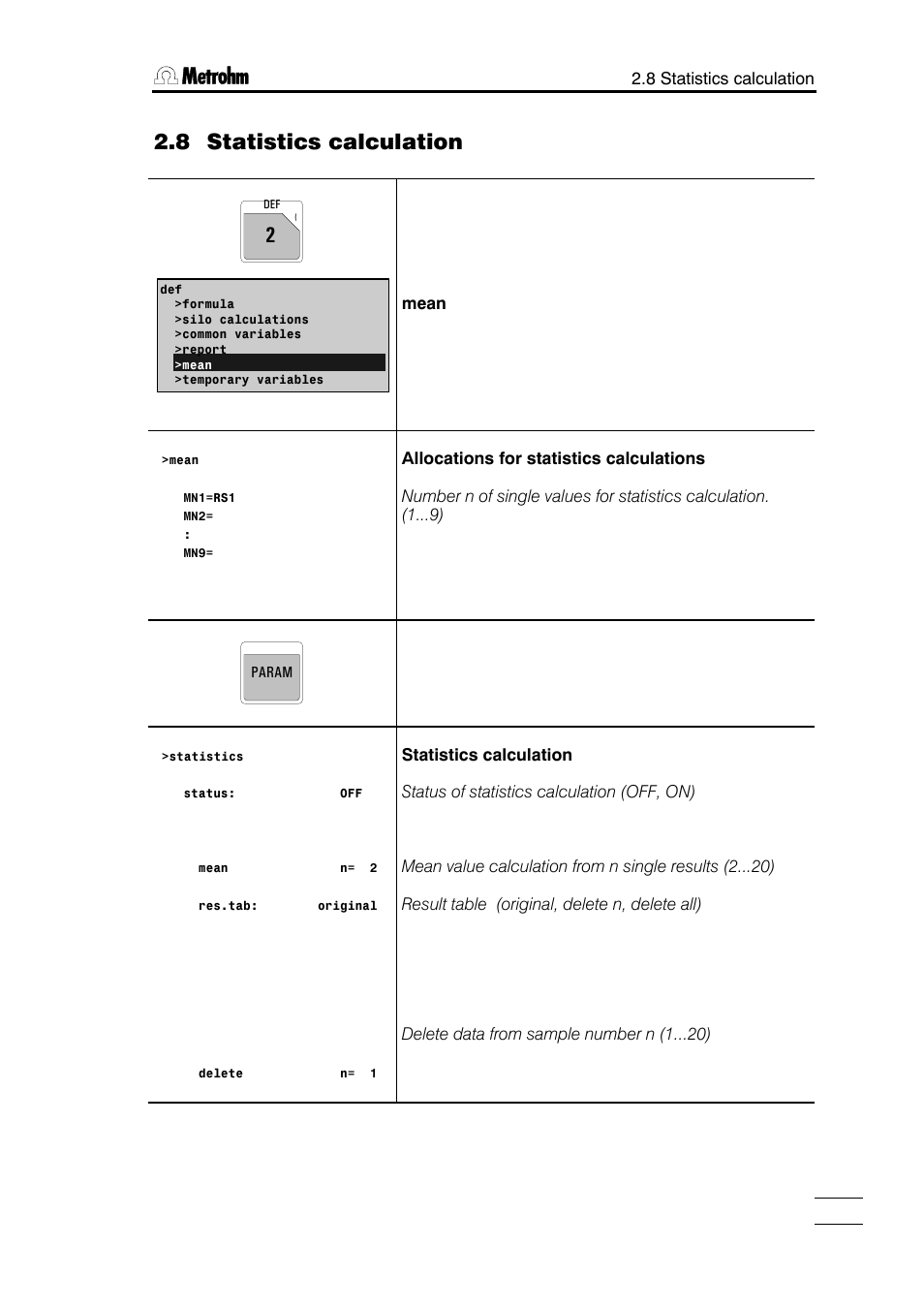 8 statistics calculation | Metrohm 785 DMP Titrino User Manual | Page 44 / 182