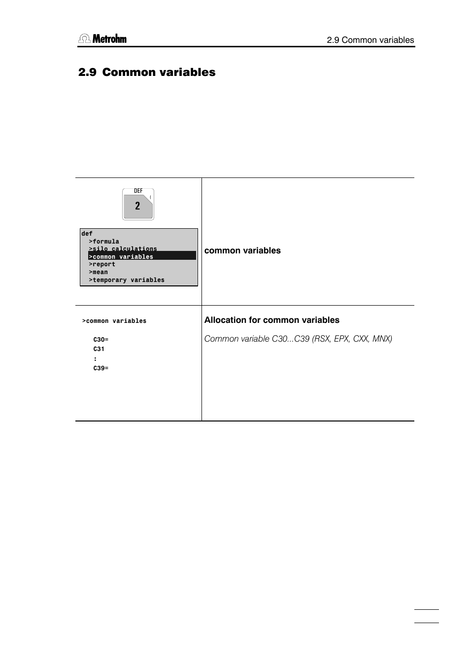 9 common variables | Metrohm 785 DMP Titrino User Manual | Page 46 / 182