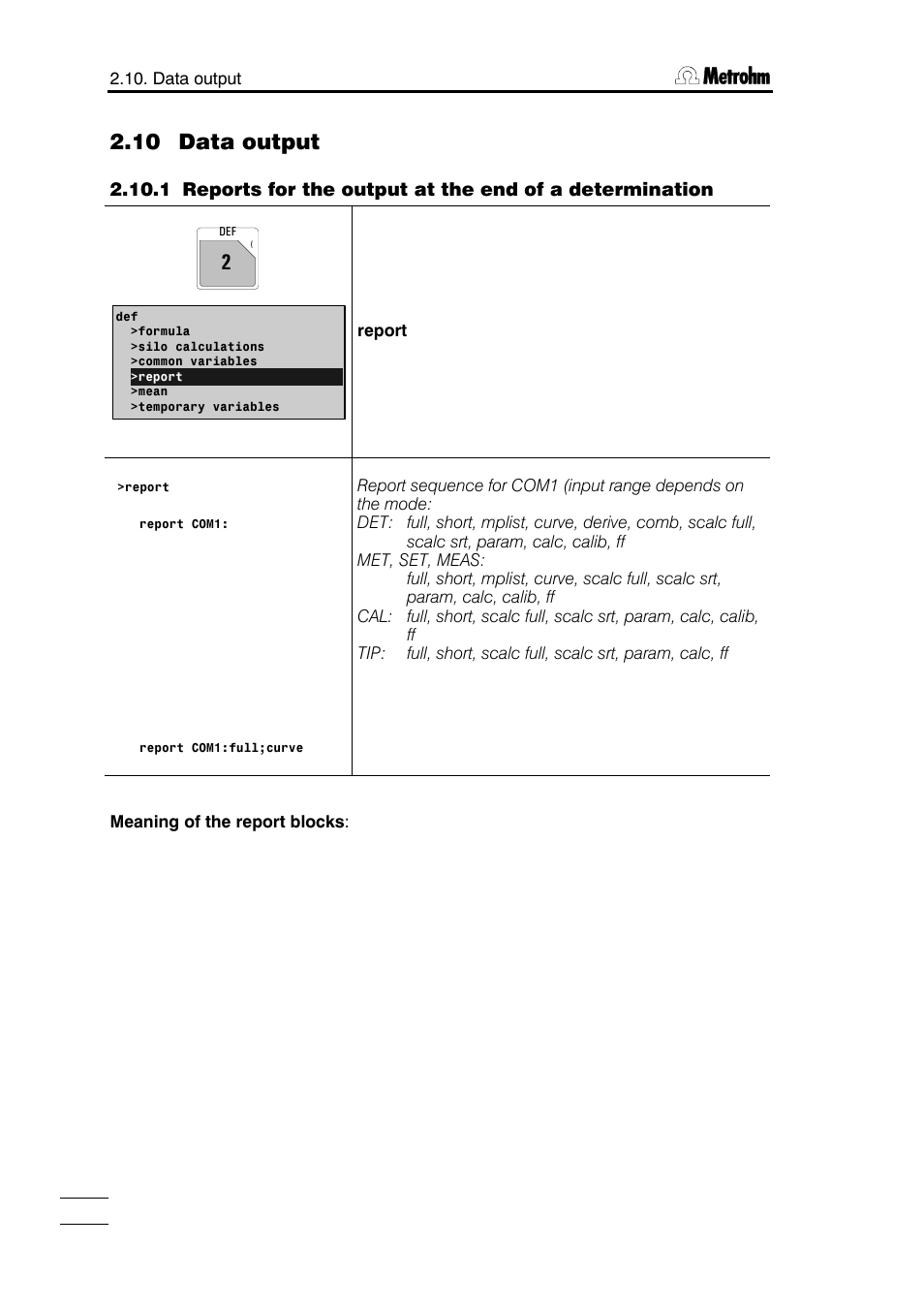 10 data output | Metrohm 785 DMP Titrino User Manual | Page 47 / 182