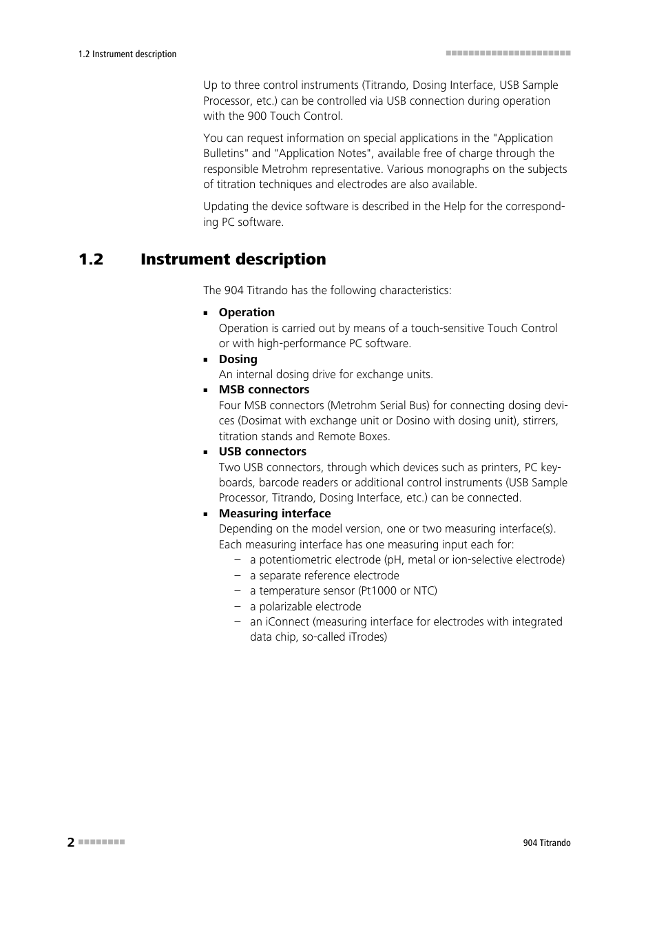 2 instrument description, Instrument description | Metrohm 904 Titrando User Manual | Page 10 / 58