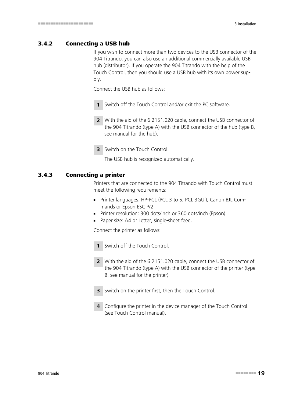 2 connecting a usb hub, 3 connecting a printer, Connecting a usb hub | Connecting a printer | Metrohm 904 Titrando User Manual | Page 27 / 58