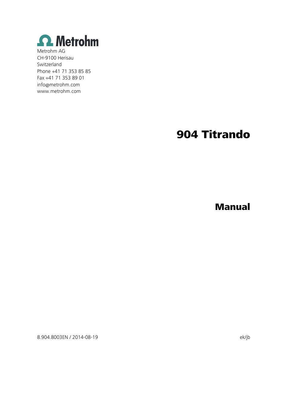 904 titrando, Manual | Metrohm 904 Titrando User Manual | Page 3 / 58