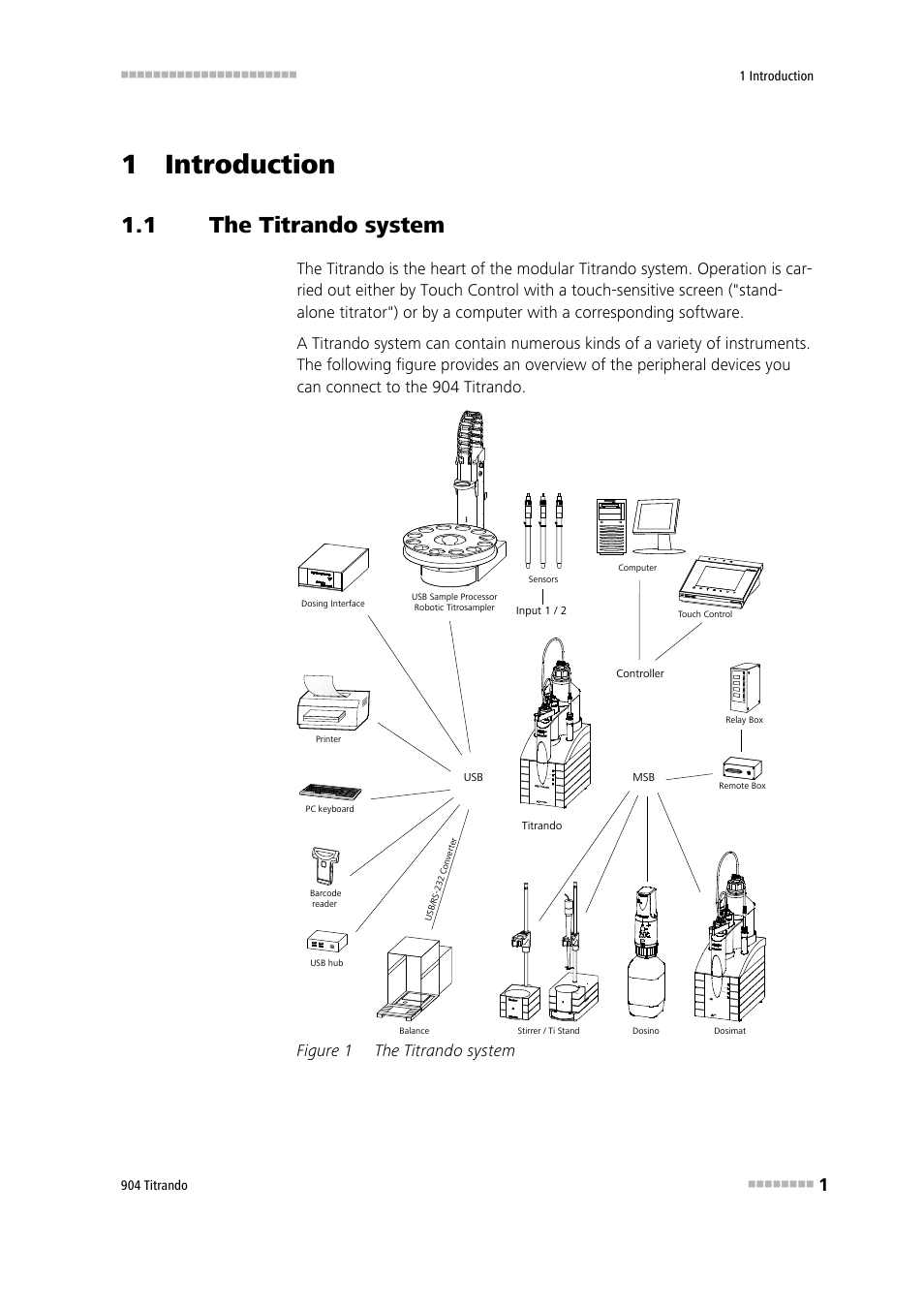 1 introduction, 1 the titrando system, The titrando system | Figure 1, Figure 1 the titrando system | Metrohm 904 Titrando User Manual | Page 9 / 58