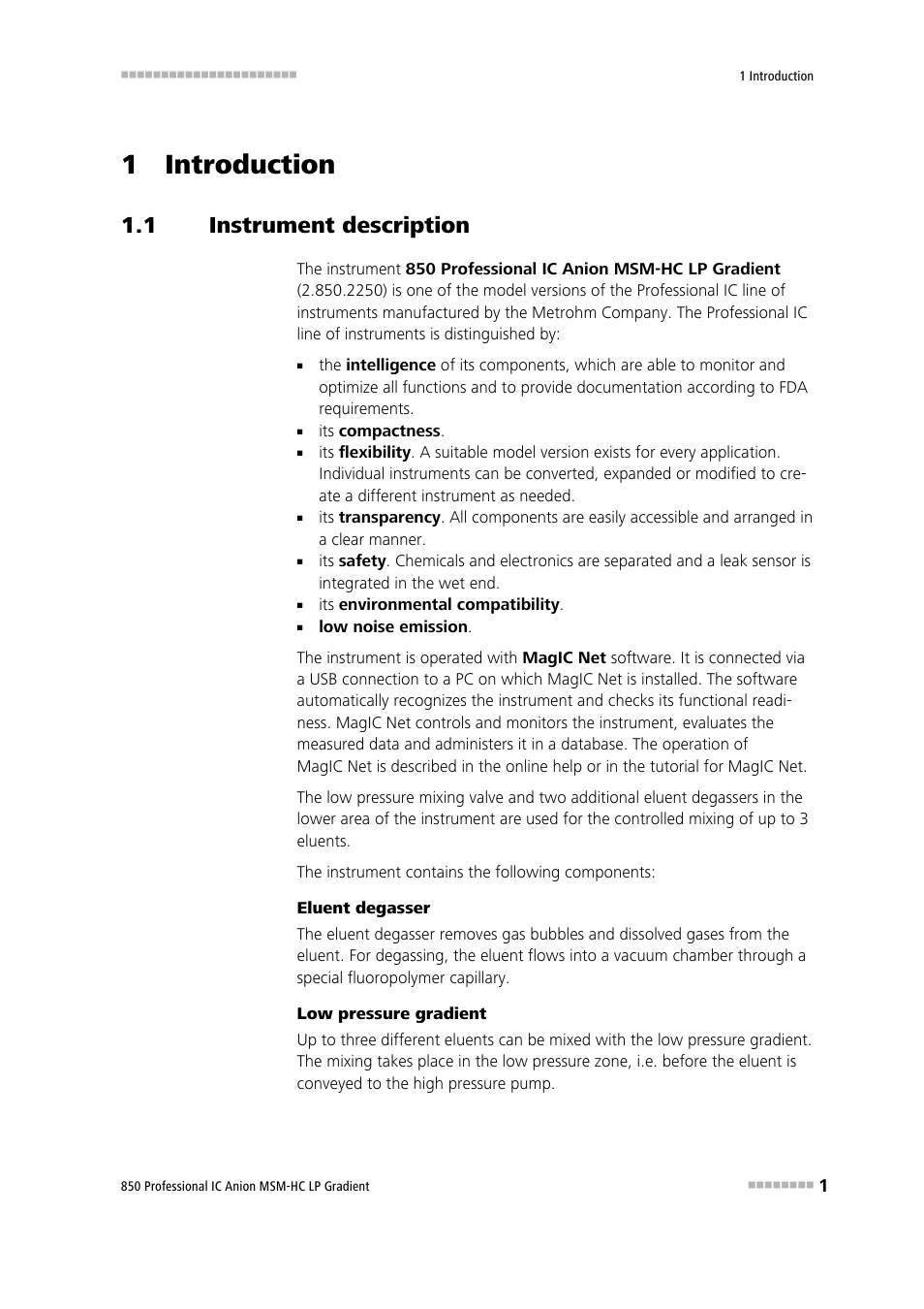 1 introduction, 1 instrument description, Instrument description | Metrohm 850 Professional IC Anion MSM-HC - LP-Gradient User Manual | Page 11 / 140