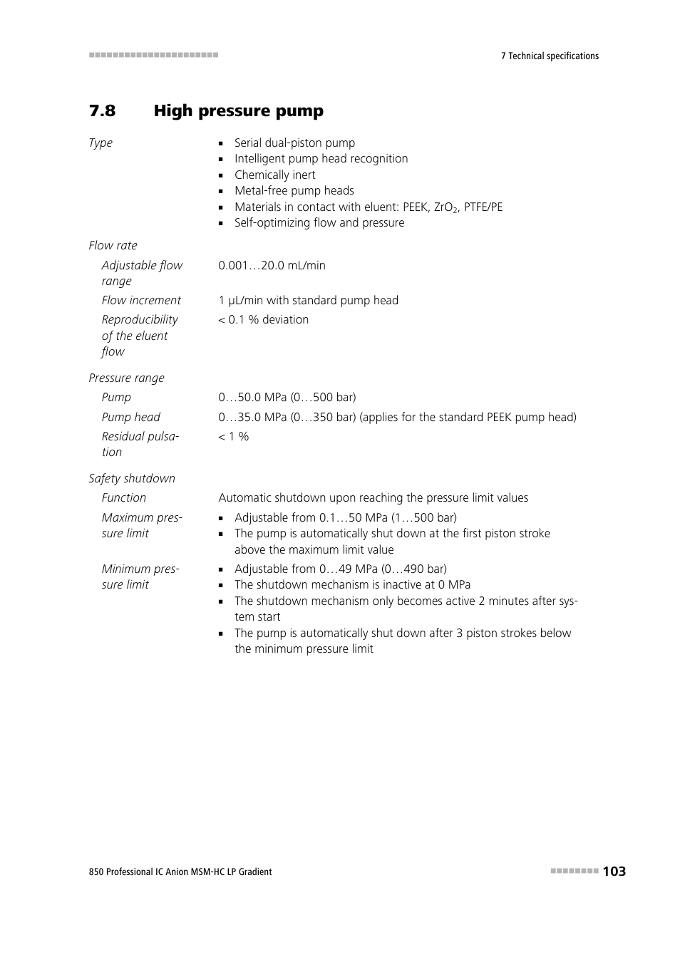 8 high pressure pump, High pressure pump | Metrohm 850 Professional IC Anion MSM-HC - LP-Gradient User Manual | Page 113 / 140