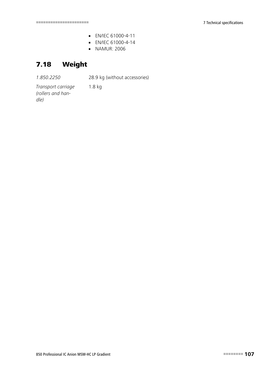 18 weight | Metrohm 850 Professional IC Anion MSM-HC - LP-Gradient User Manual | Page 117 / 140