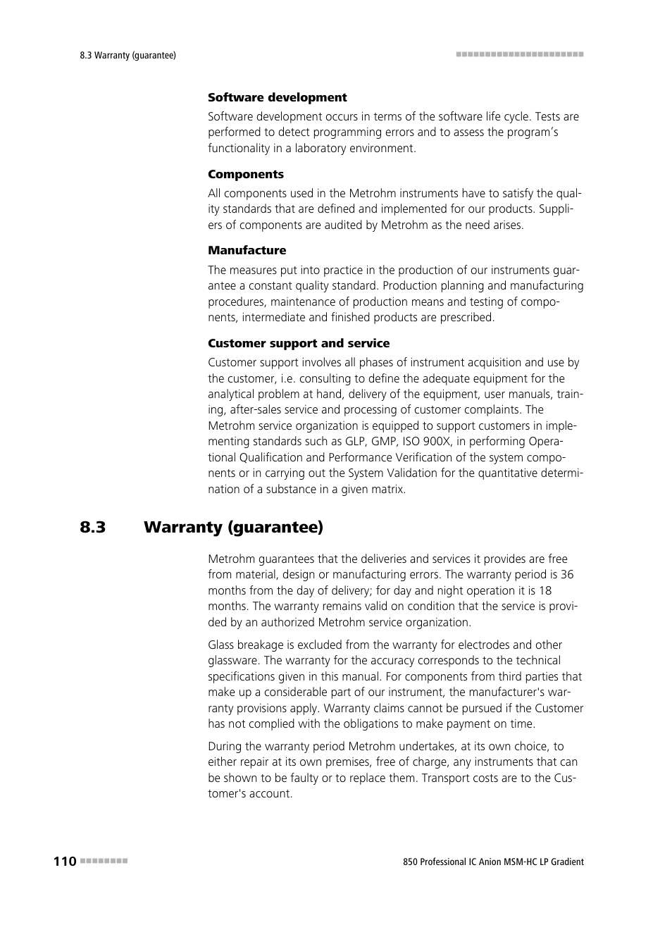 3 warranty (guarantee), Warranty (guarantee) | Metrohm 850 Professional IC Anion MSM-HC - LP-Gradient User Manual | Page 120 / 140