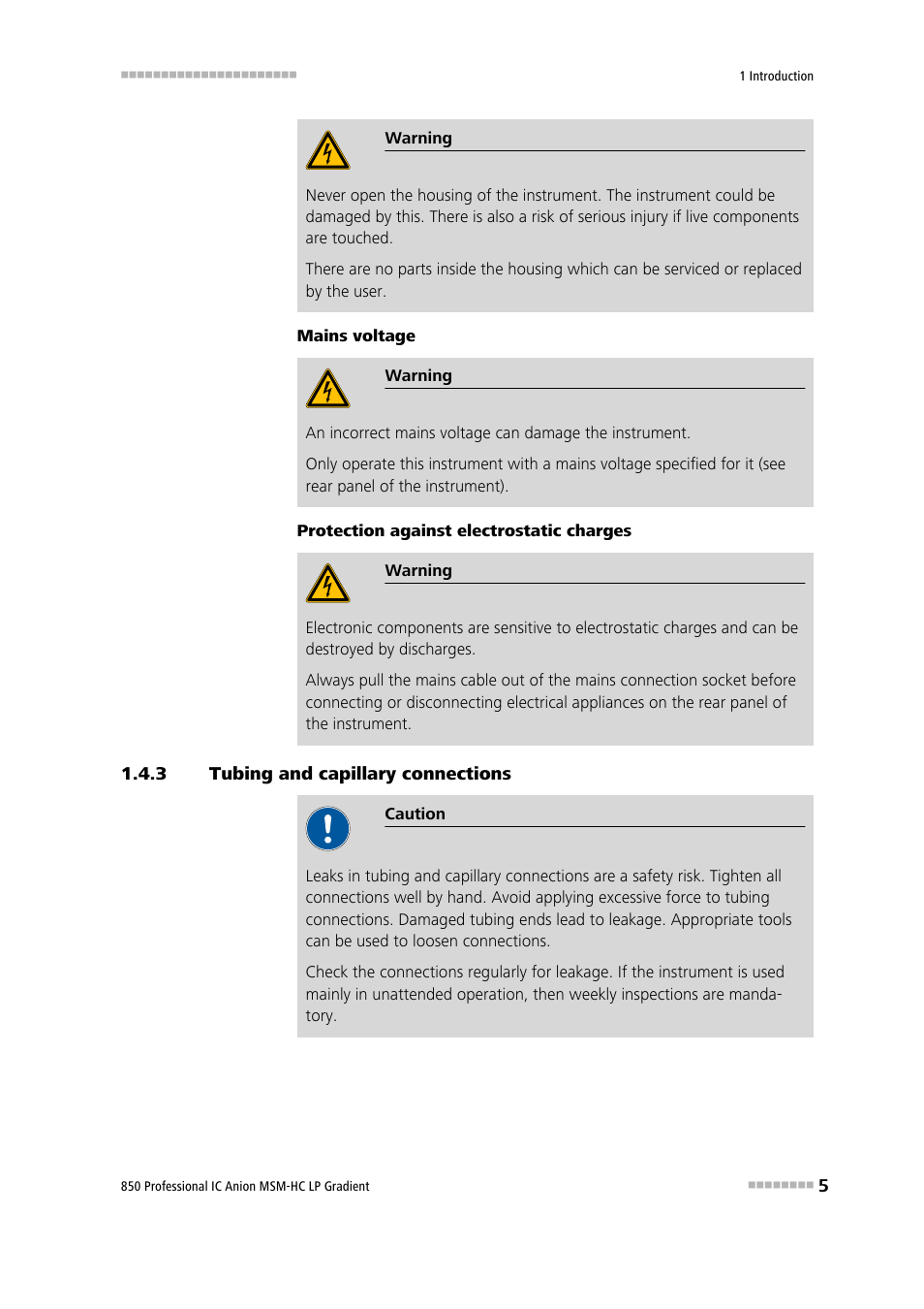 3 tubing and capillary connections, Tubing and capillary connections | Metrohm 850 Professional IC Anion MSM-HC - LP-Gradient User Manual | Page 15 / 140
