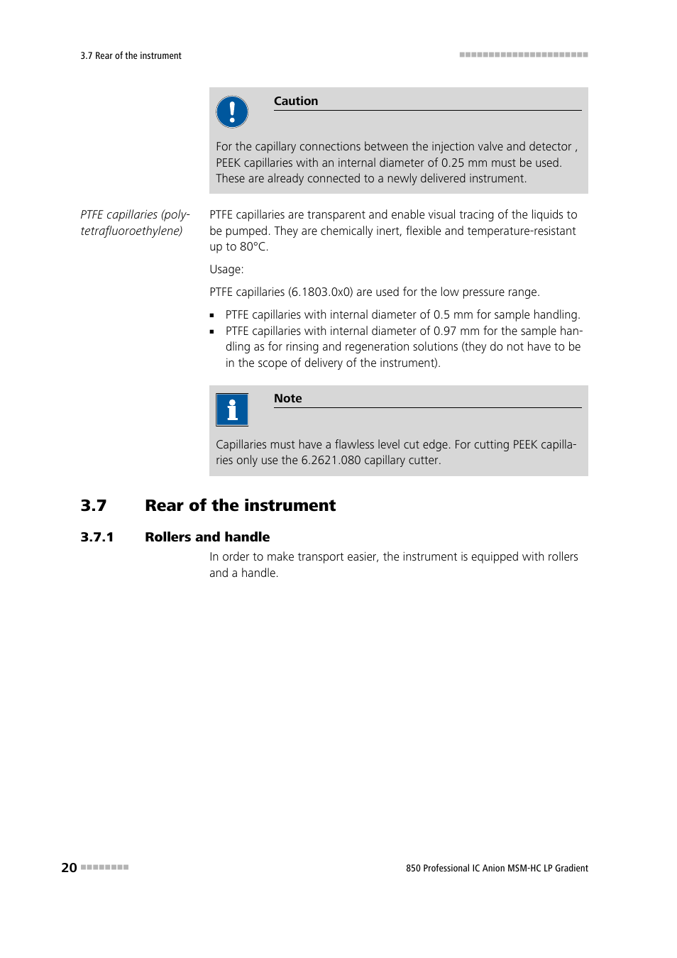 7 rear of the instrument, 1 rollers and handle, Rear of the instrument | Rollers and handle | Metrohm 850 Professional IC Anion MSM-HC - LP-Gradient User Manual | Page 30 / 140