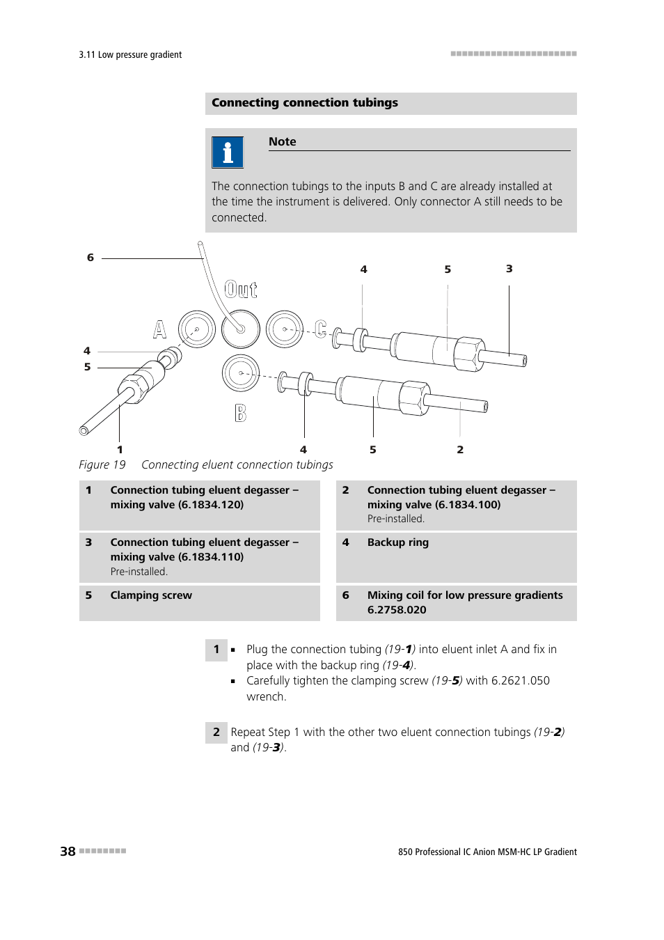 Figure 19, Connecting eluent connection tubings | Metrohm 850 Professional IC Anion MSM-HC - LP-Gradient User Manual | Page 48 / 140